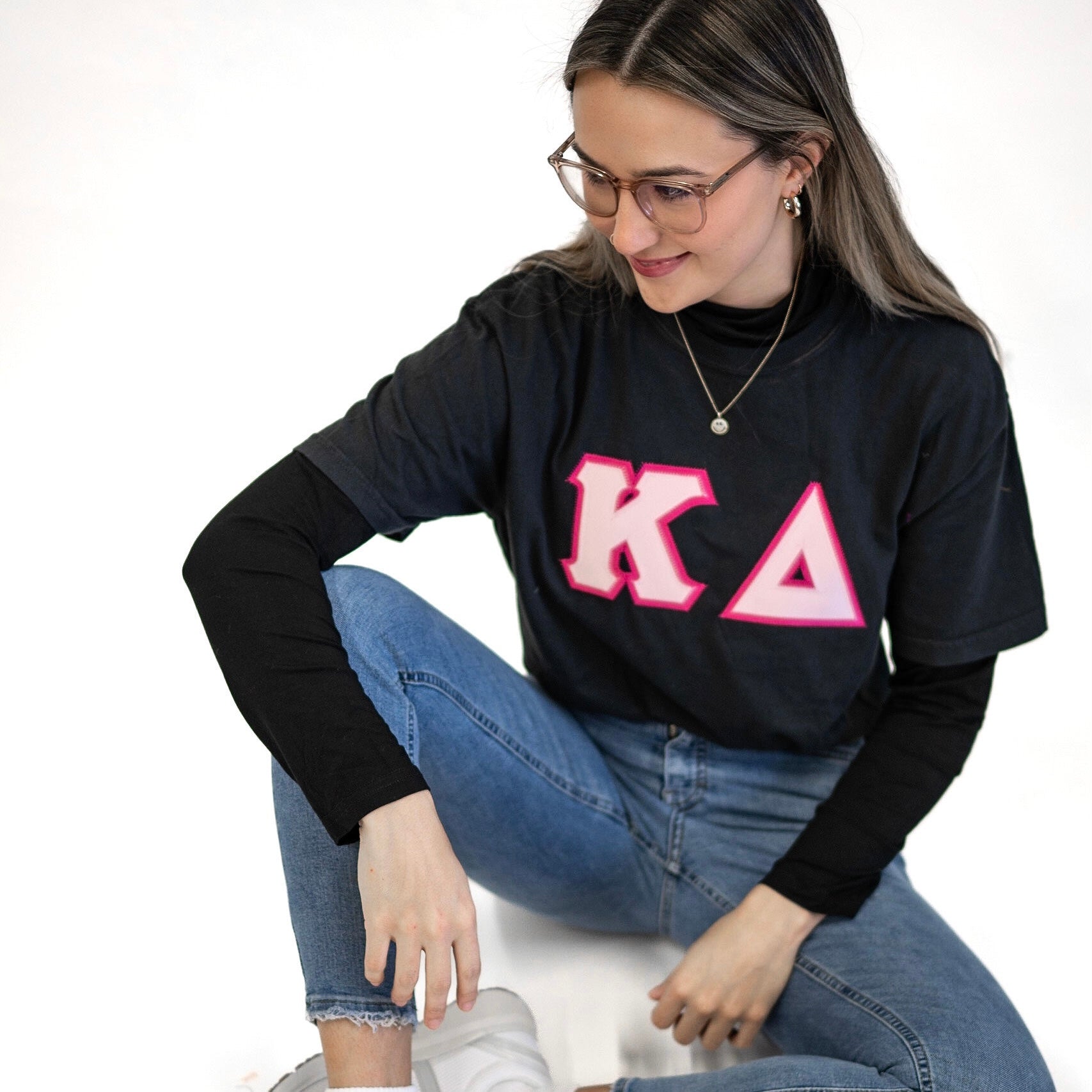 Custom Stitched Kappa Delta Sorority Greek Letter Crew Neck T-Shirt