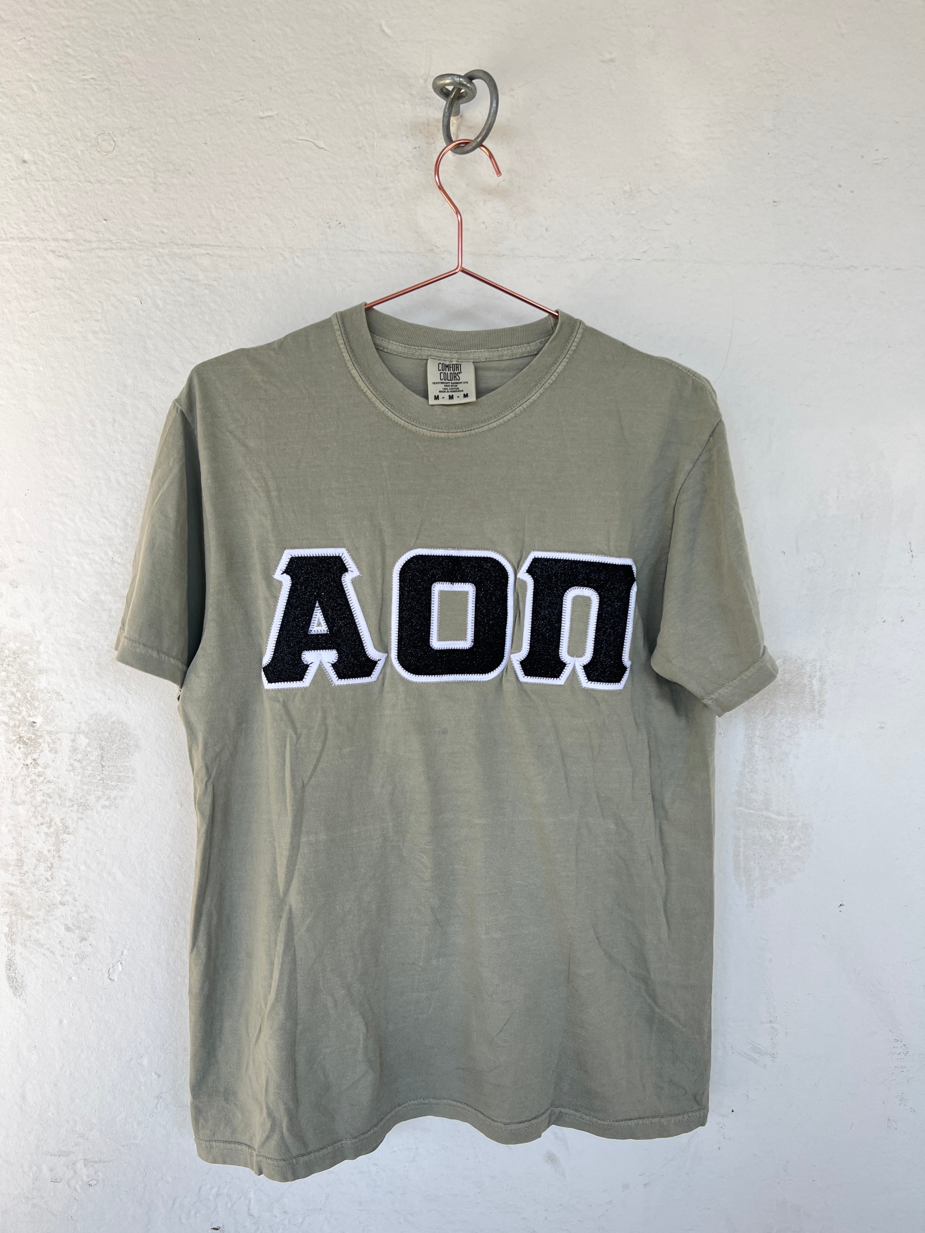 Custom Stitched Alpha Omicron Pi Sorority Greek Letter Crew Neck T-Shirt