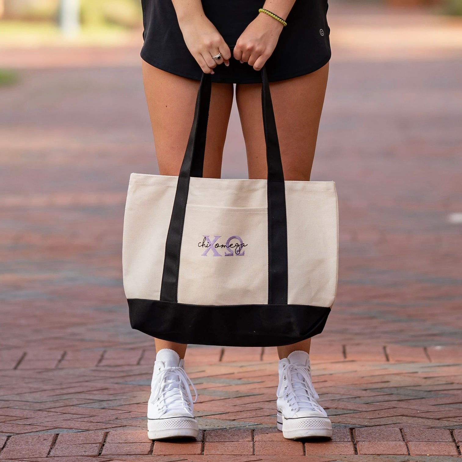Chi Omega Sorority Greek Letter Embroidered Canvas Boat Tote Bag