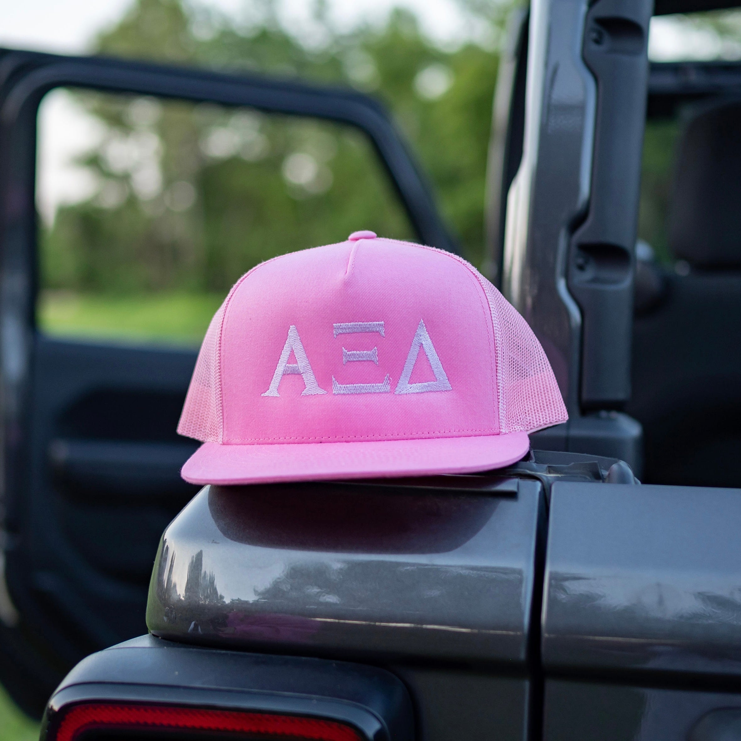 Alpha Xi Delta Sorority Greek Letter Embroidered Flat Bill Trucker Hat
