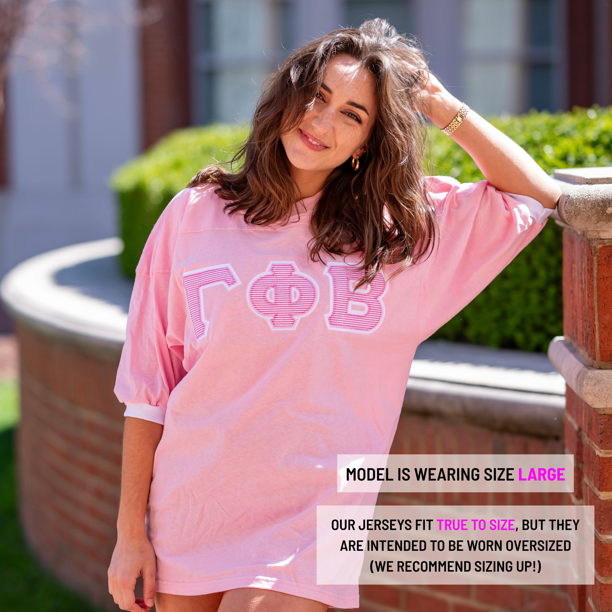 Hot Pink Seersucker Greek Letter Crew Neck Jersey