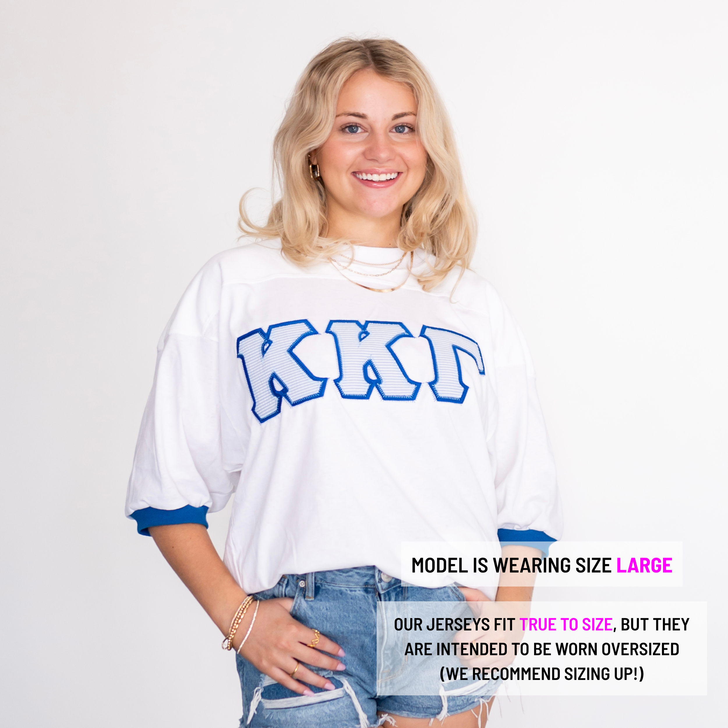 Light Blue Seersucker Greek Letter Crew Neck Jersey