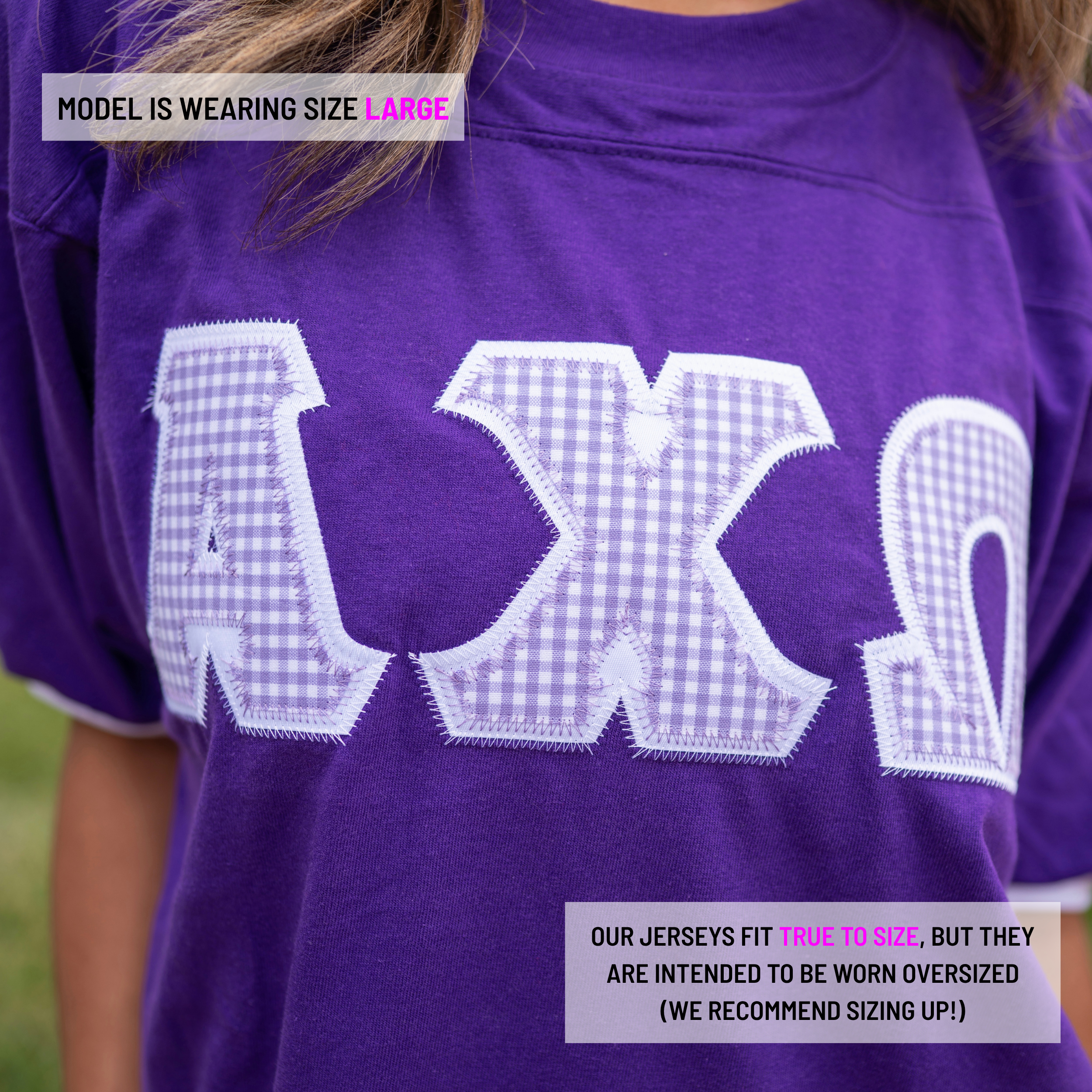 Light Purple Gingham Greek Letter Crew Neck Jersey