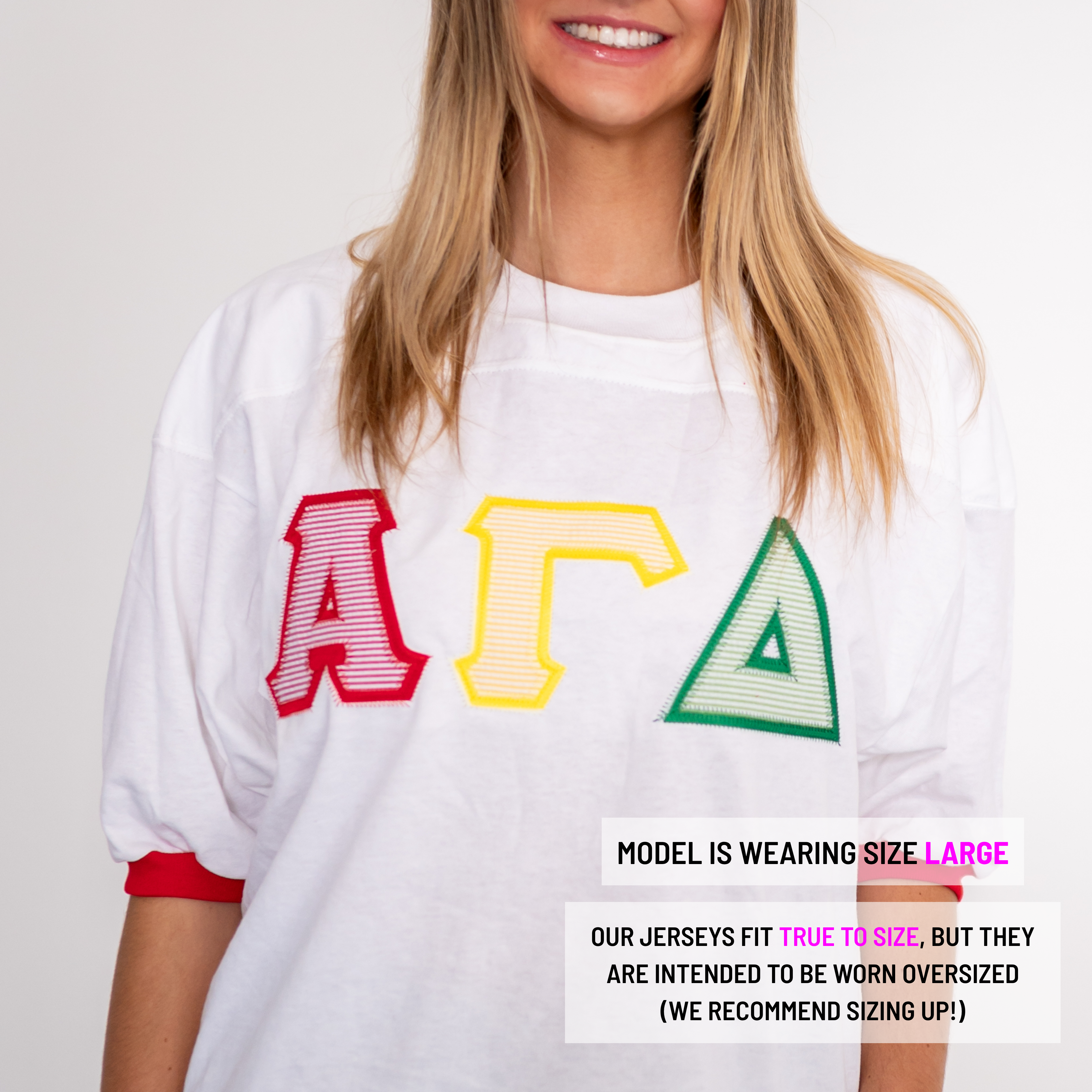 Multi-Color Seersucker Greek Letter Crew Neck Jersey - Alpha Gamma Delta