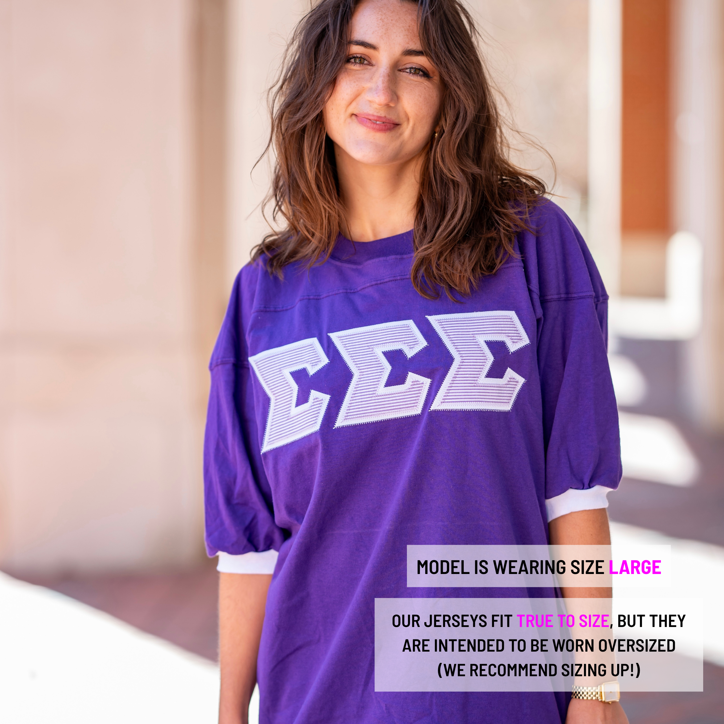 Purple Seersucker Greek Letter Crew Neck Jersey - Sigma Sigma Sigma