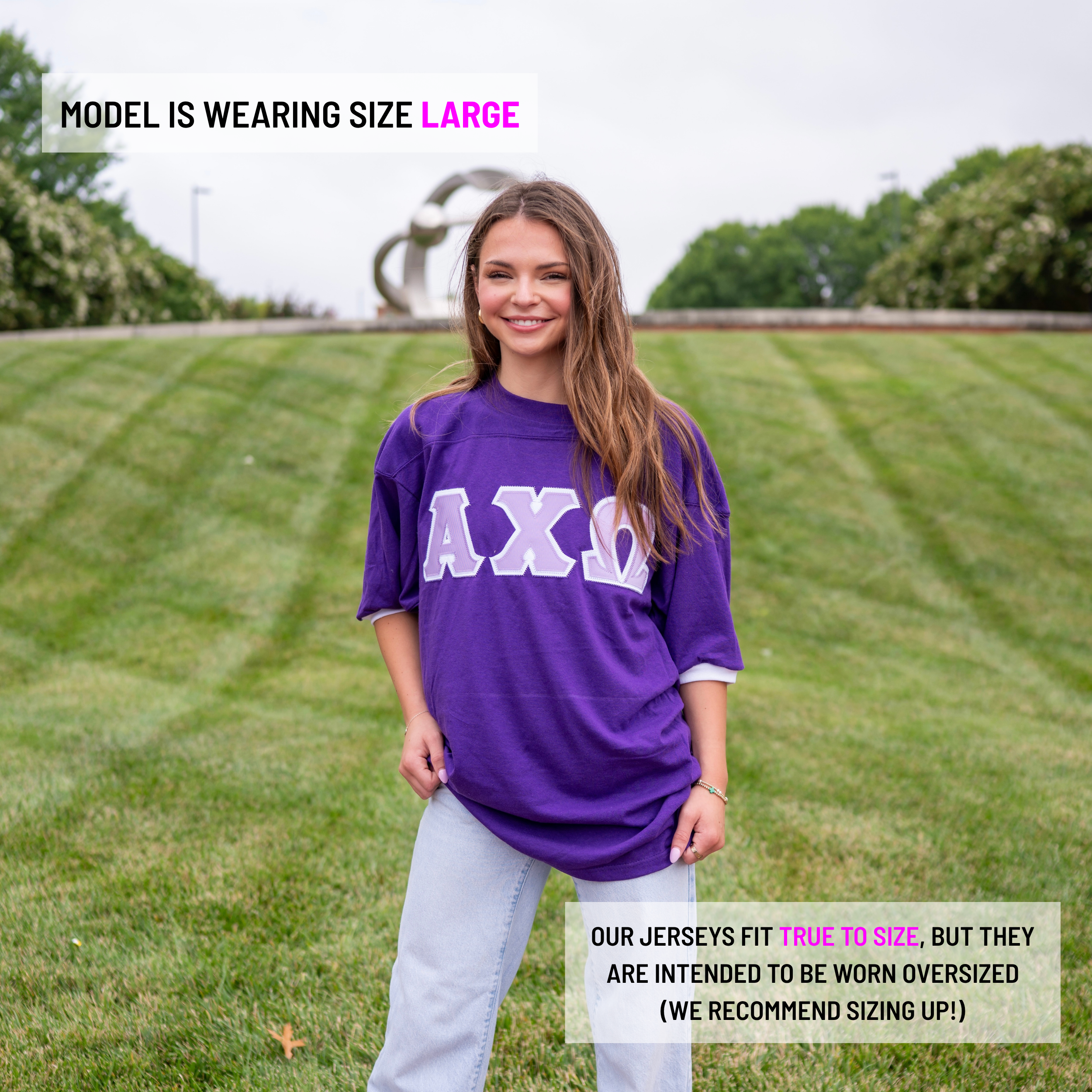 Basic Greek Letter Crew Neck Jersey - Alpha Chi Omega