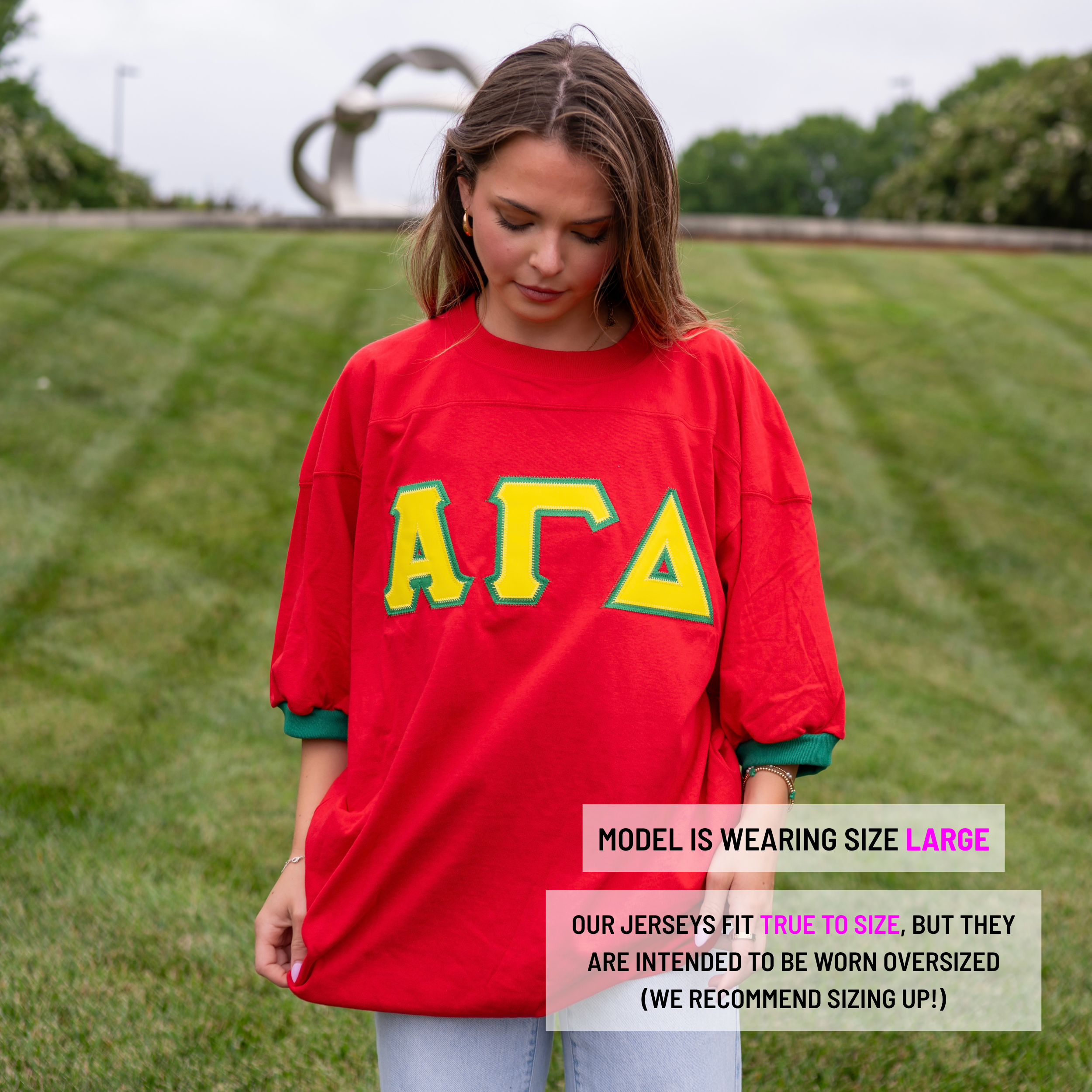 Basic Greek Letter Crew Neck Jersey - Alpha Gamma Delta