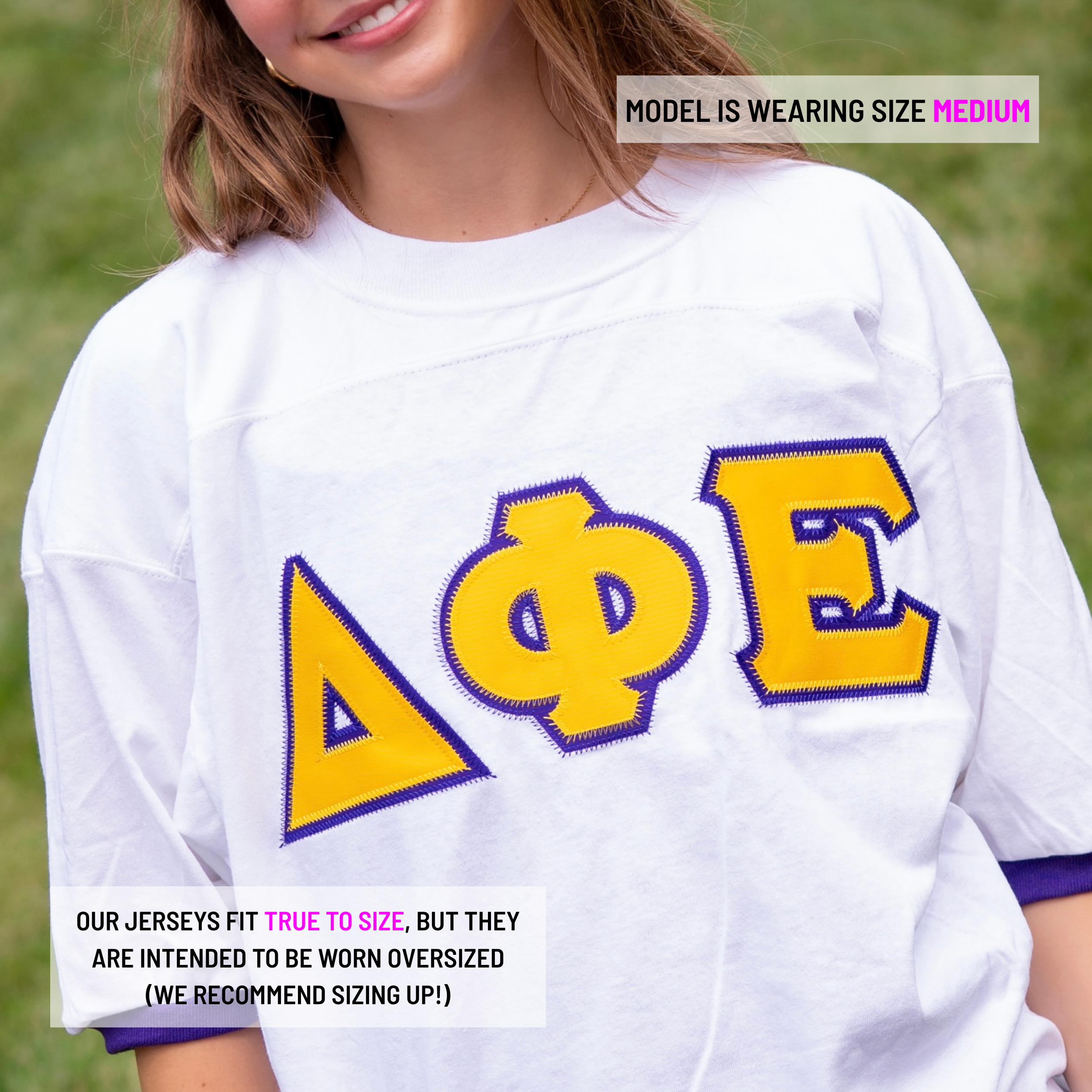 Basic Greek Letter Crew Neck Jersey - Delta Phi Epsilon