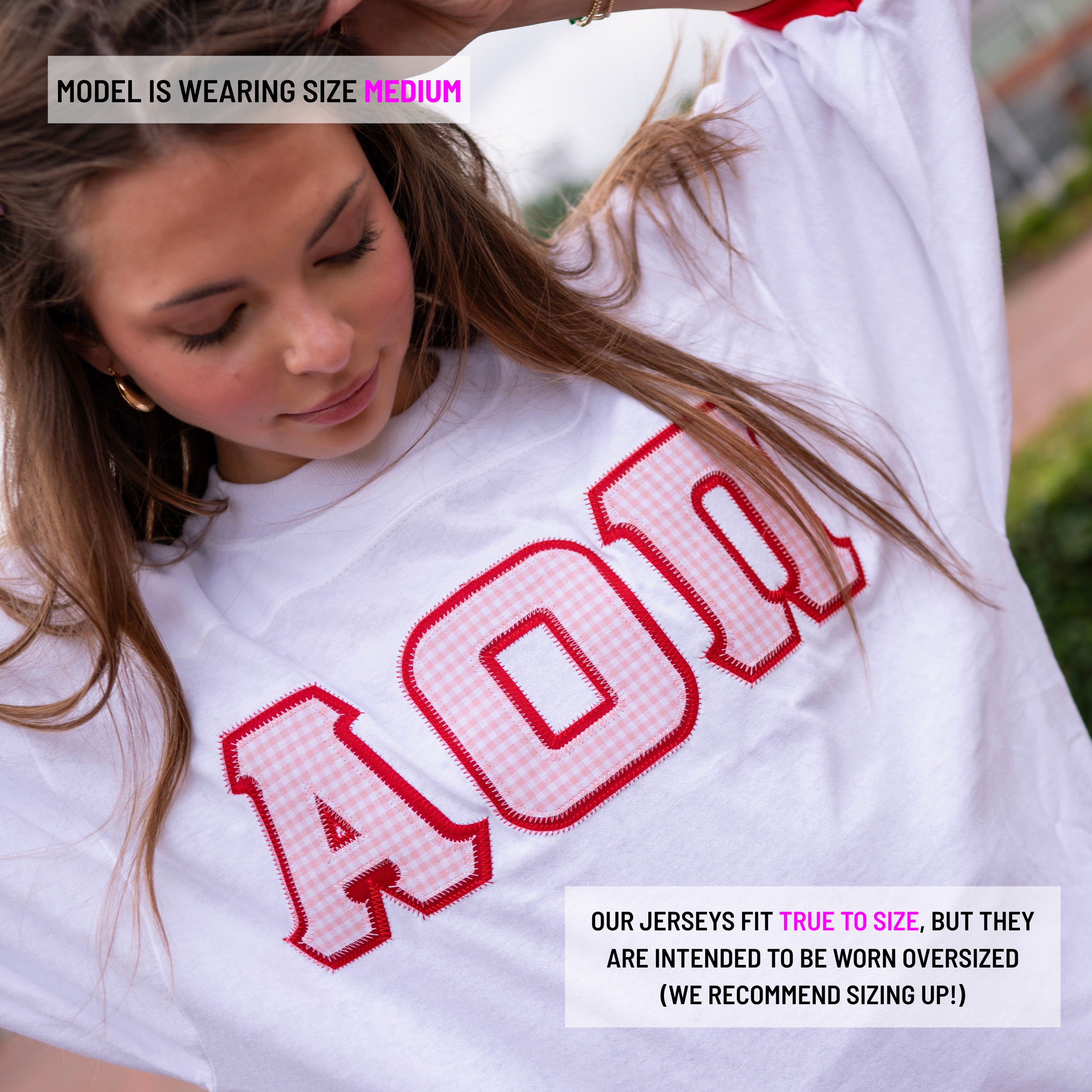 Light Pink Gingham Greek Letter Crew Neck Jersey