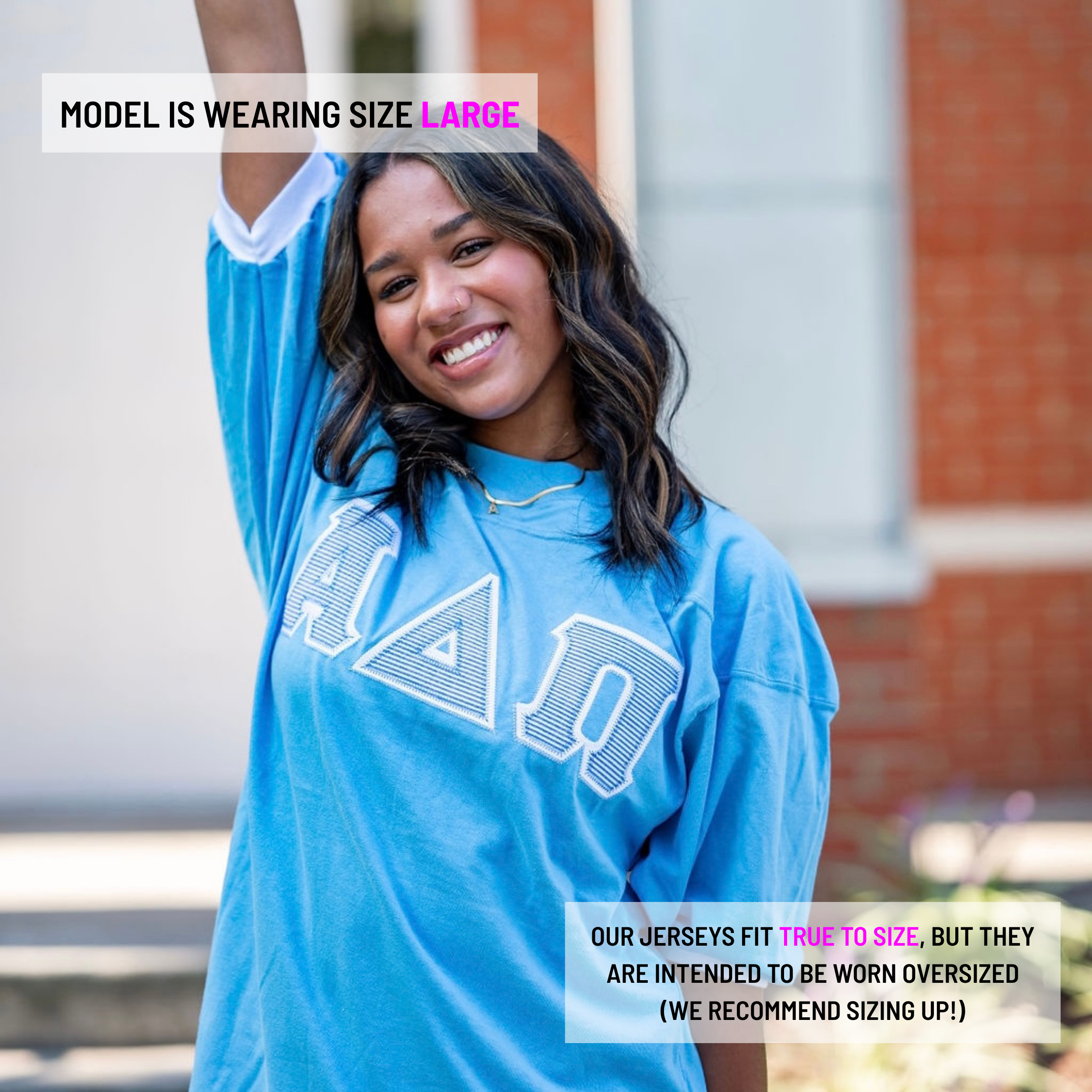 Blue Seersucker Greek Letter Crew Neck Jersey - Alpha Delta Pi
