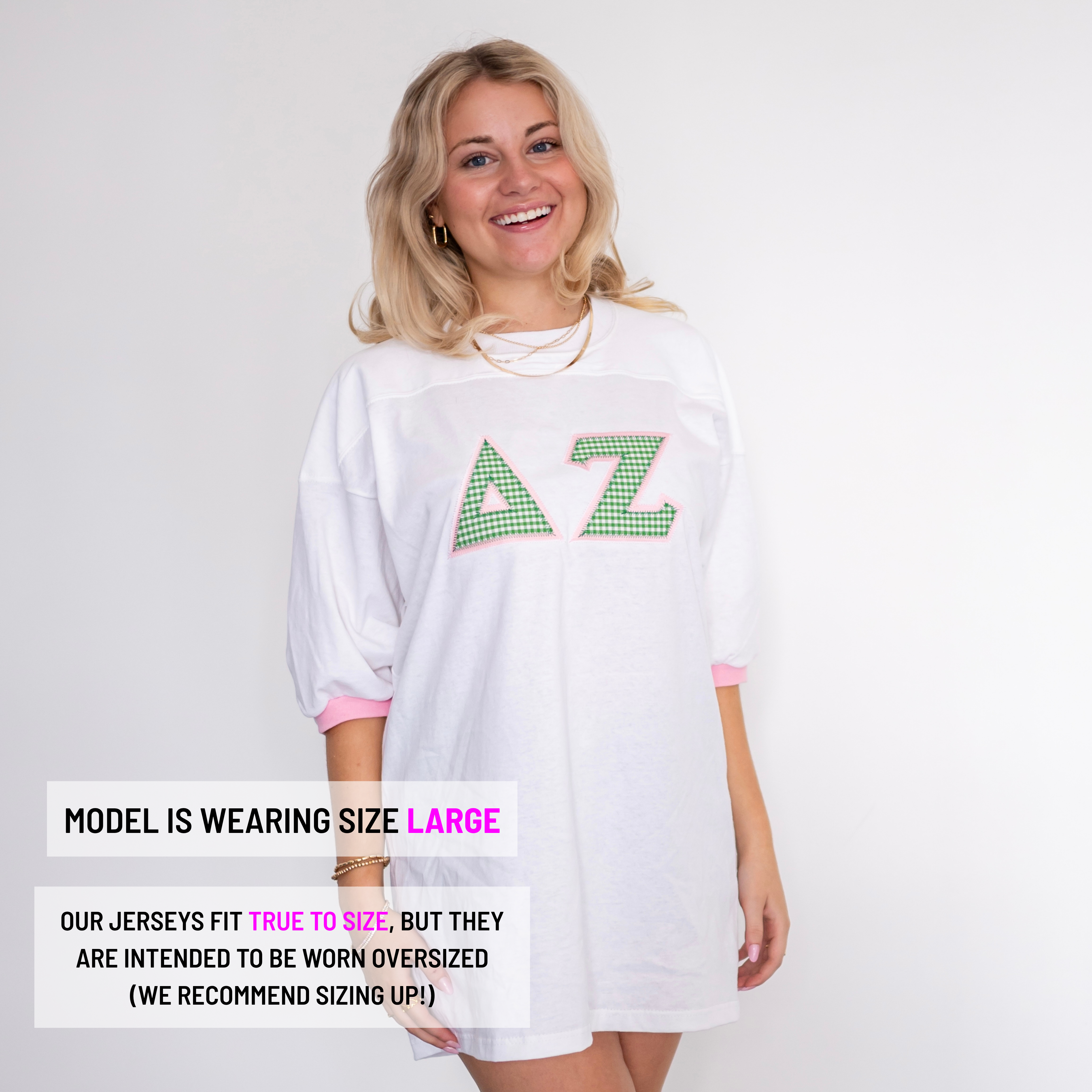 Green Gingham Greek Letter Crew Neck Jersey
