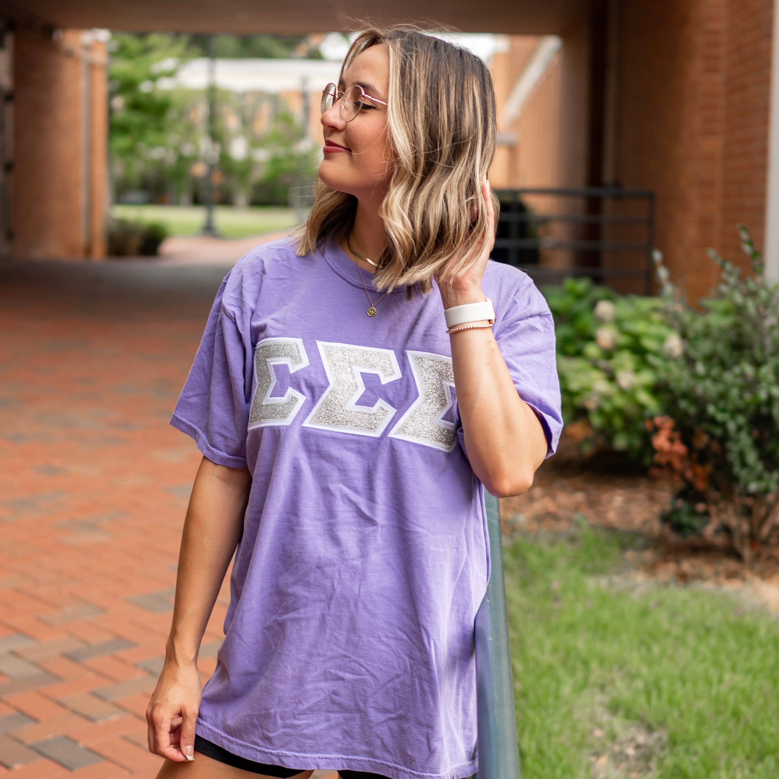 Silver Glitter Greek Letter Shirt - Sigma Sigma Sigma