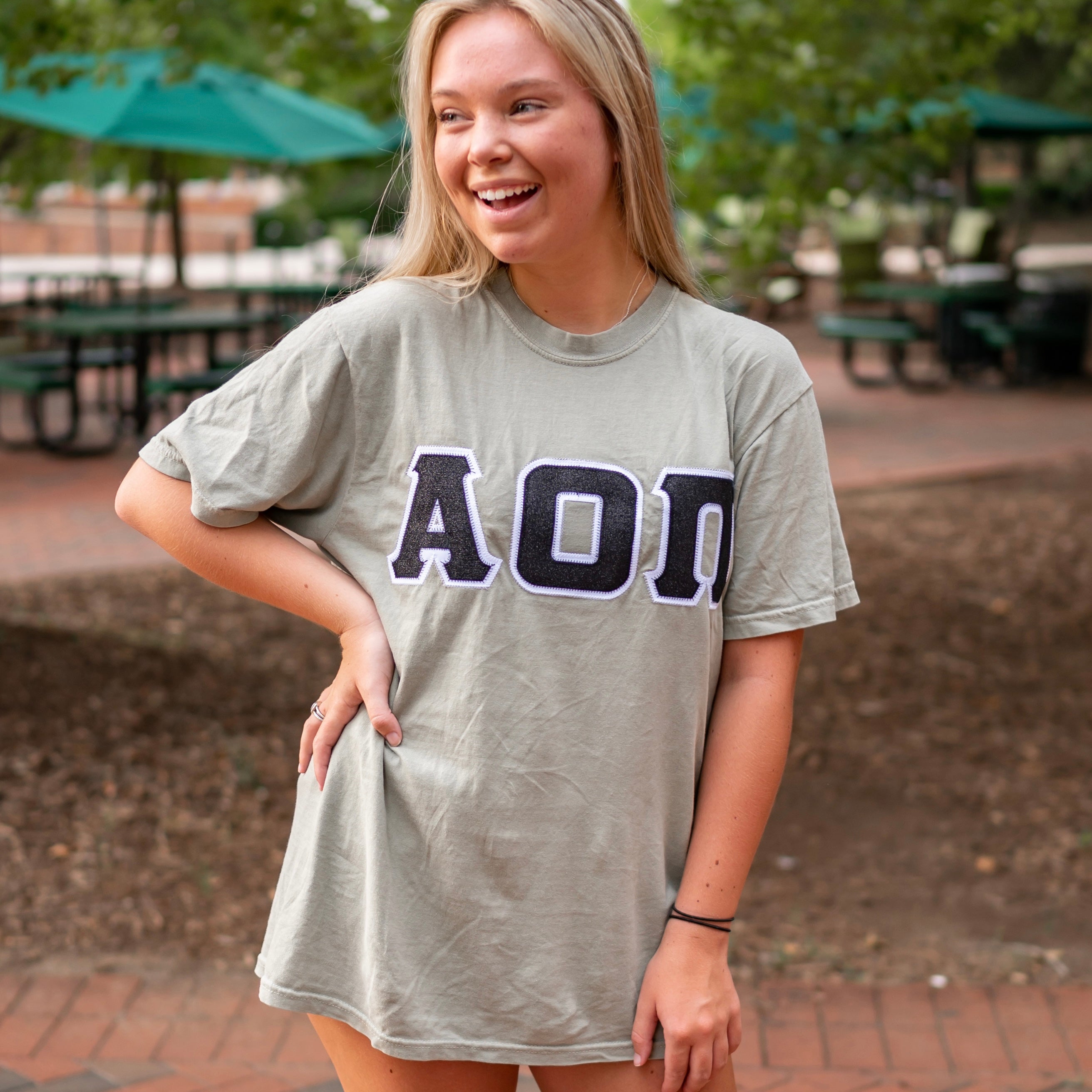 Black Glitter Greek Letter Shirt - Alpha Omicron Pi