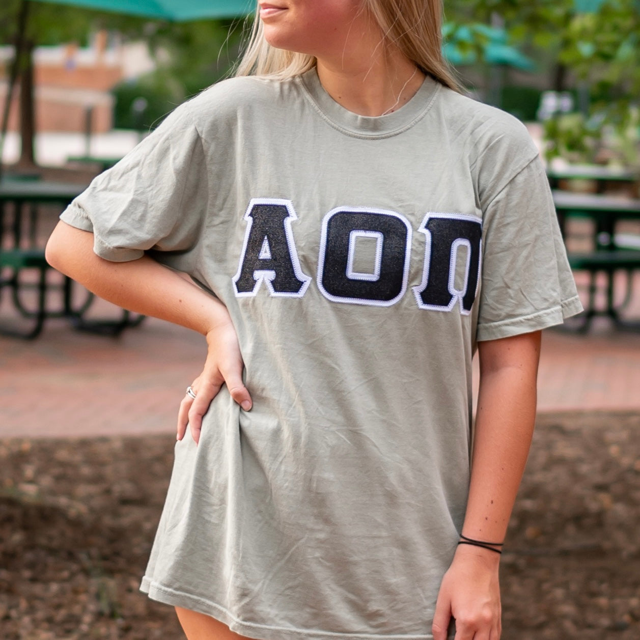 Black Glitter Greek Letter Shirt - Alpha Omicron Pi