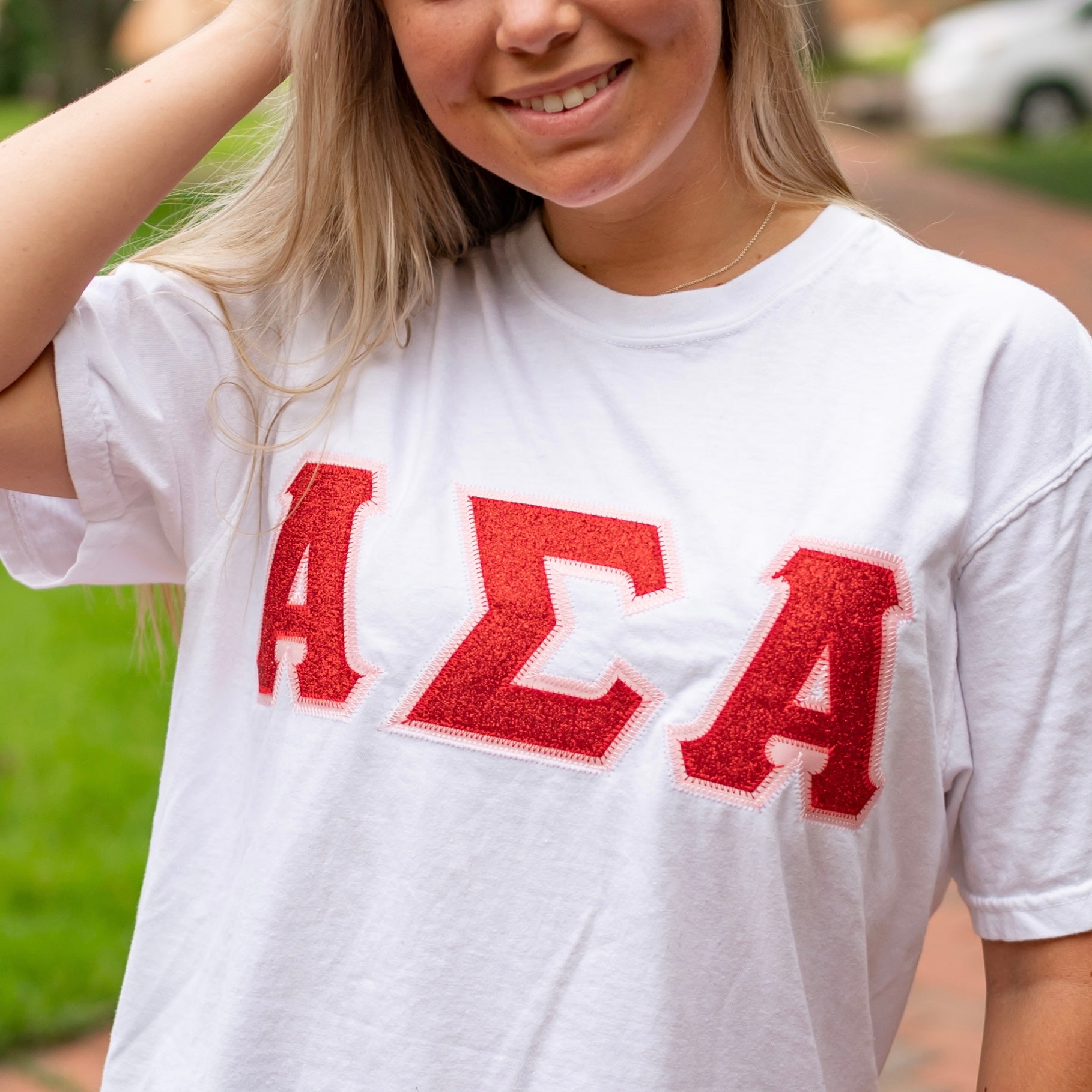 Red Glitter Greek Letter Shirt - Alpha Sigma Alpha