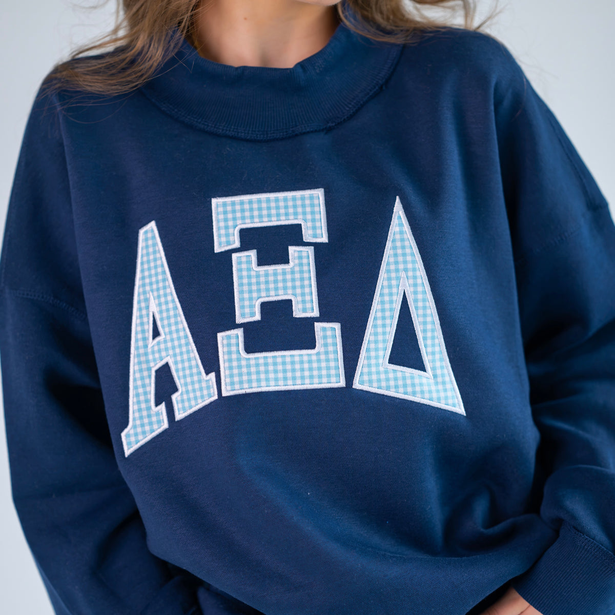 Iconic Gingham Greek Letter Mockneck Sweatshirt