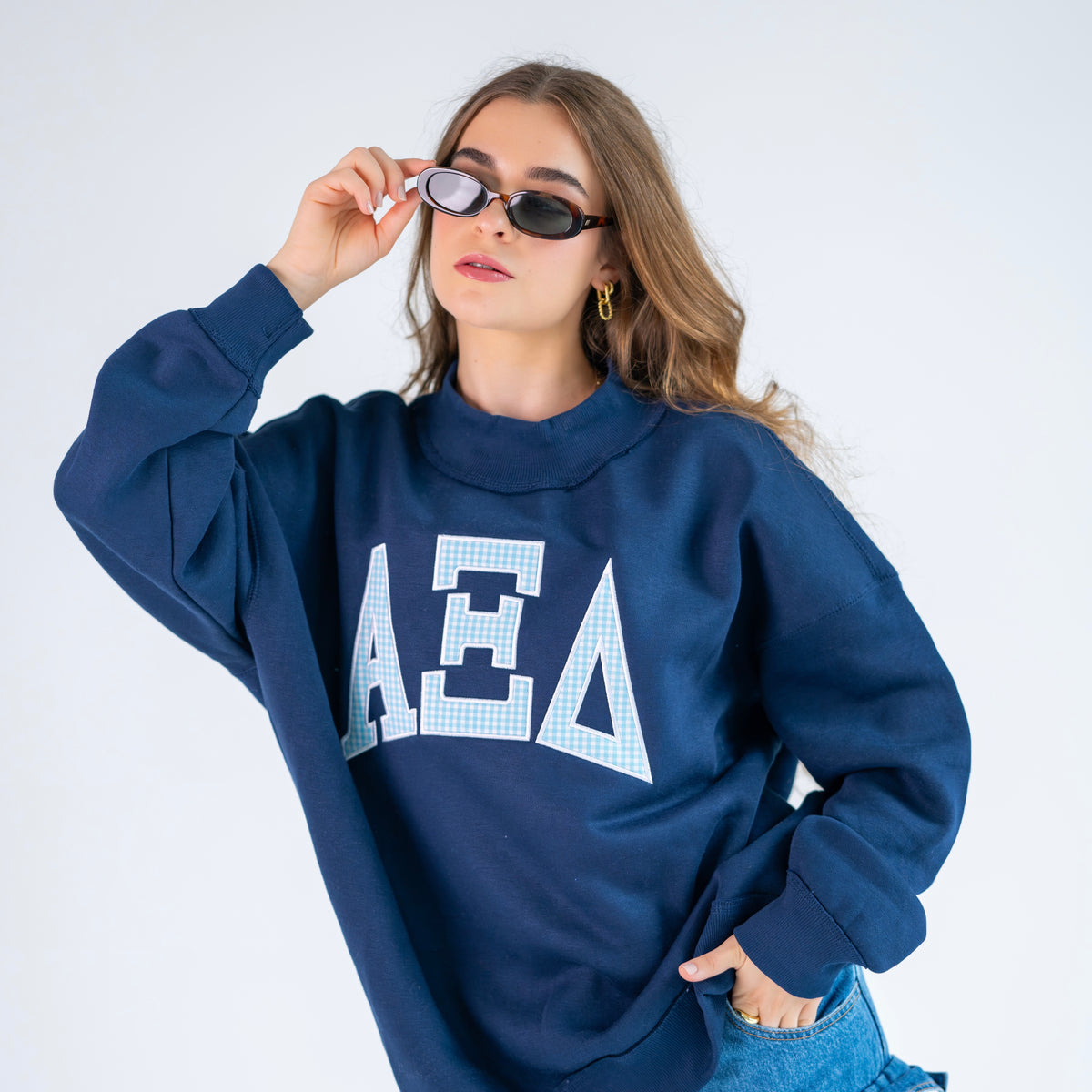 Iconic Gingham Greek Letter Mockneck Sweatshirt