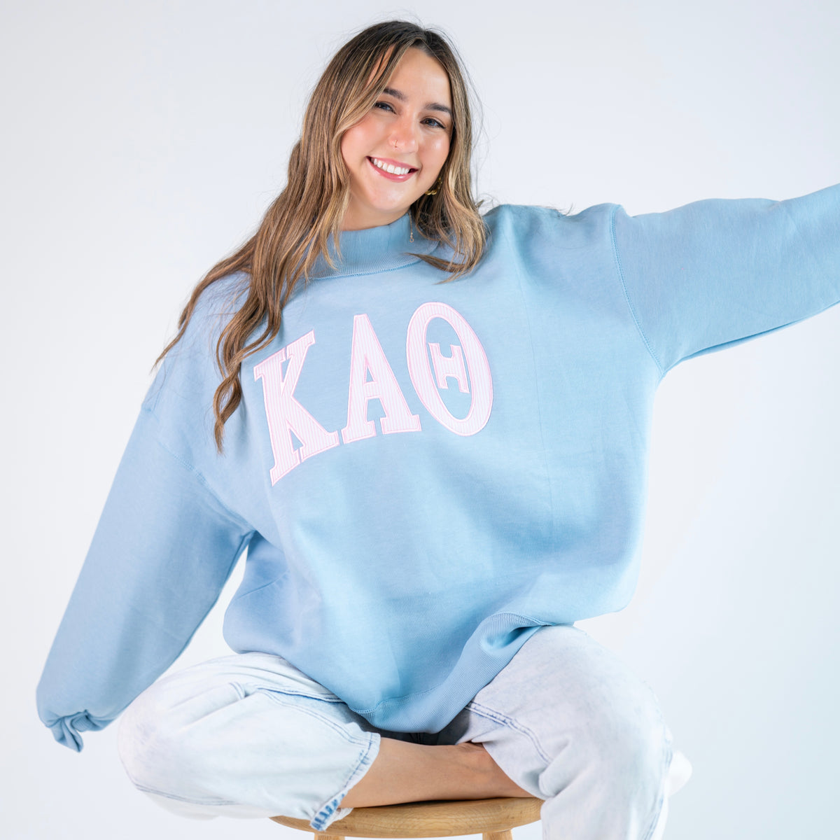 Iconic Seersucker Greek Letter Mockneck Sweatshirt