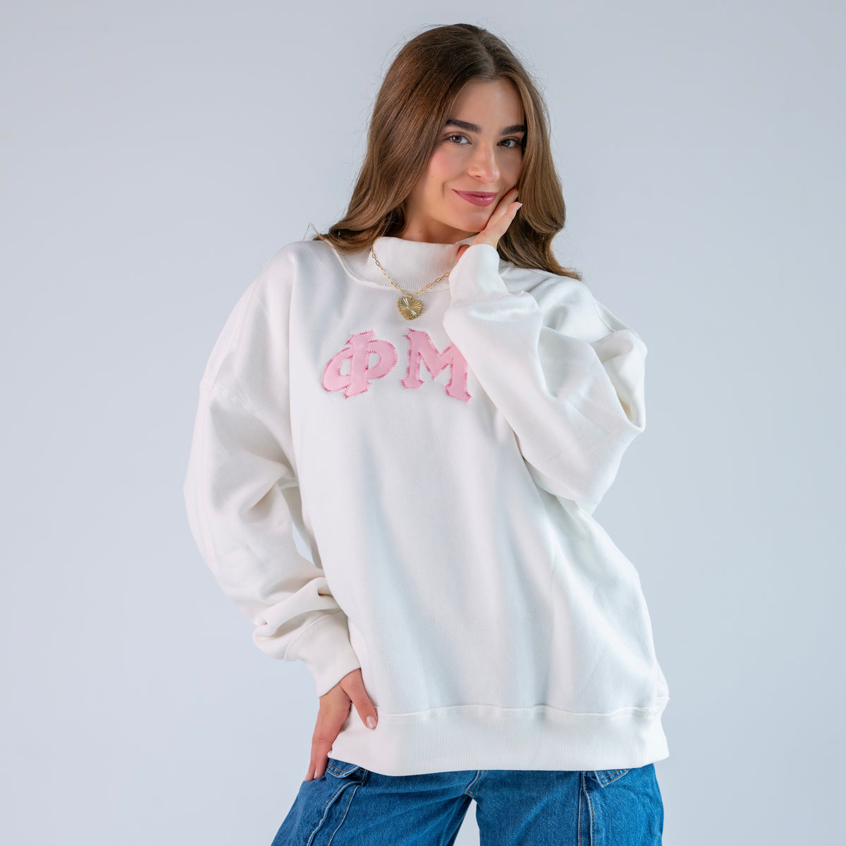 That Girl Pink Rainbow Thread Mockneck Sweatshirt - Phi Mu