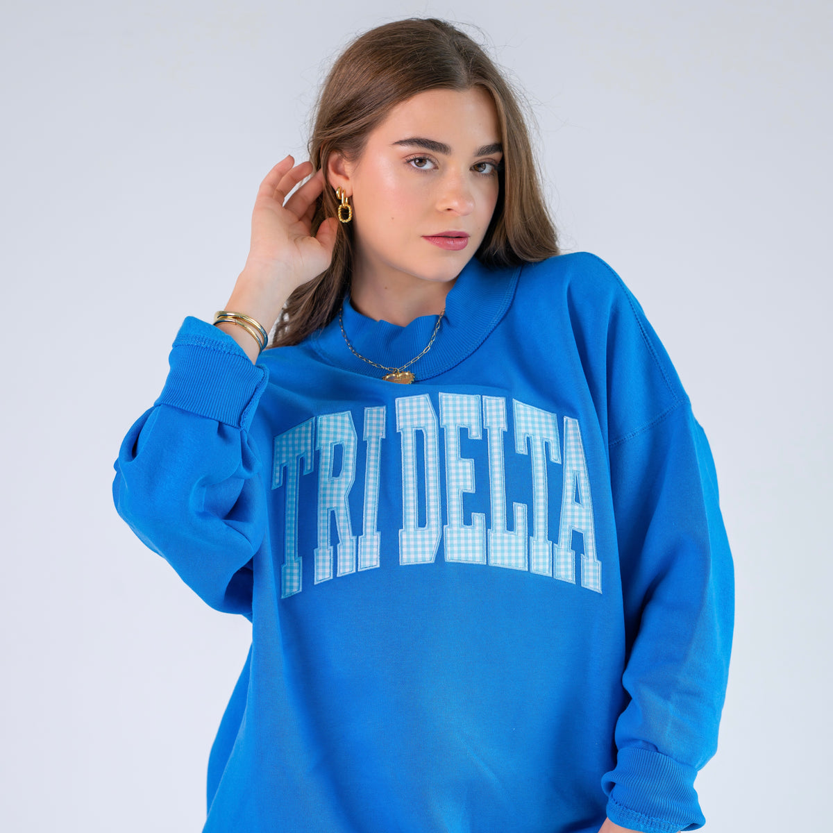 Main Character Gingham Mockneck Sweatshirt