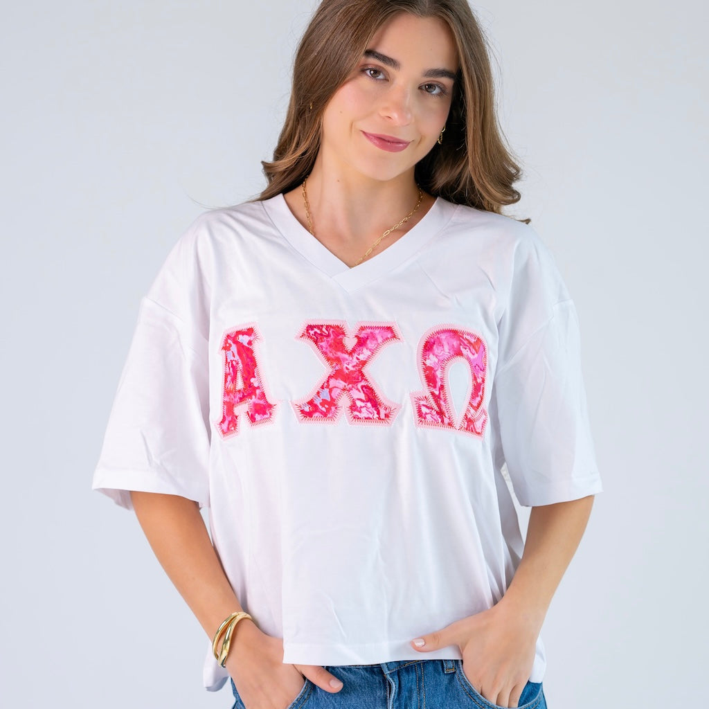 Heartbreaker Greek Letter Slouchy V-Neck Shirt