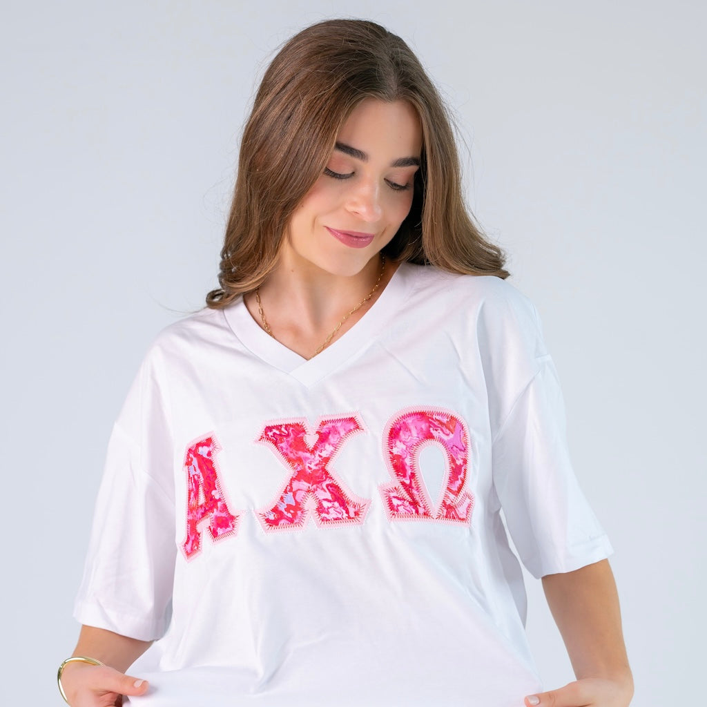 Heartbreaker Greek Letter Slouchy V-Neck Shirt