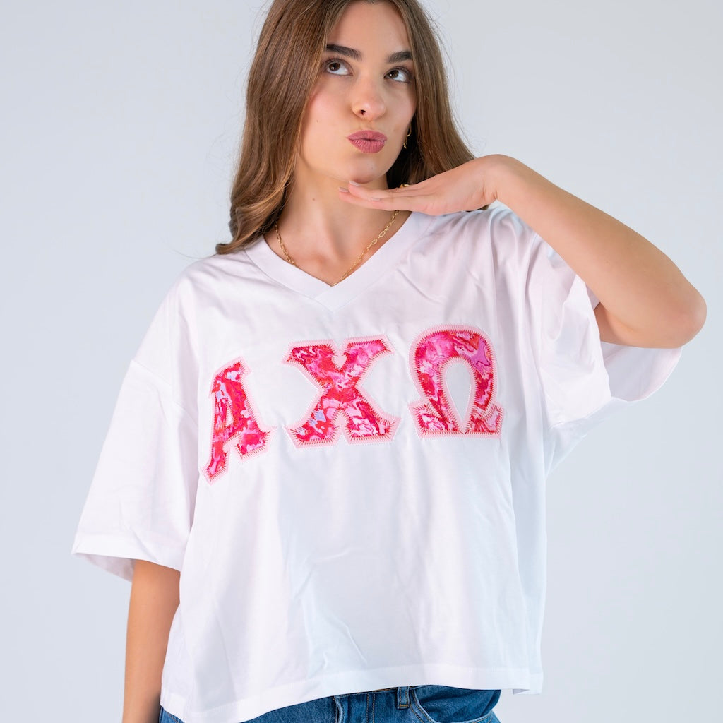 Heartbreaker Greek Letter Slouchy V-Neck Shirt