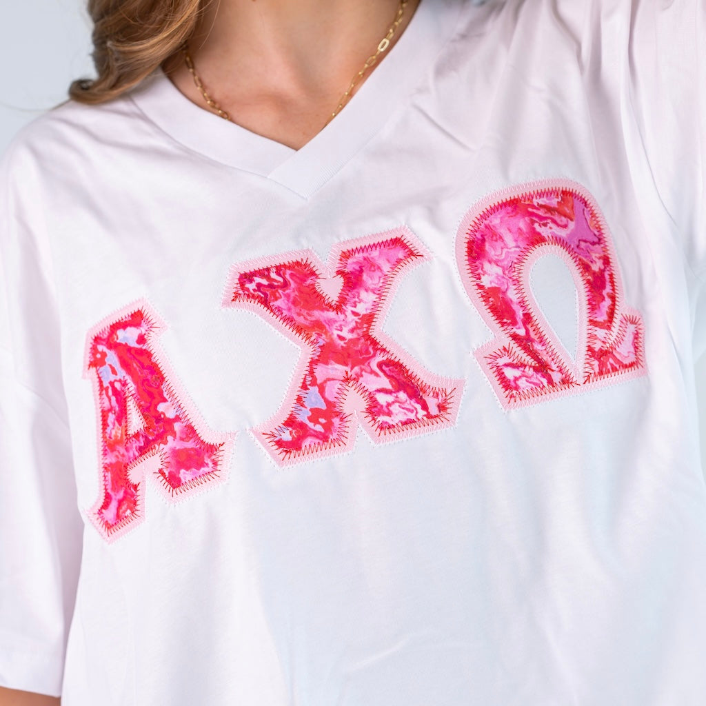 Heartbreaker Greek Letter Slouchy V-Neck Shirt