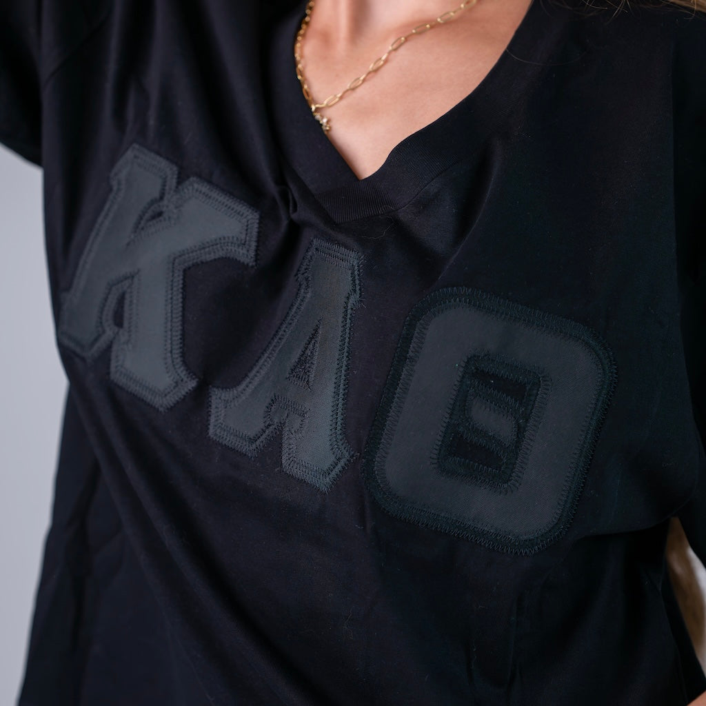 Black on Black Greek Letter Slouchy V-Neck Shirt - Kappa Alpha Theta