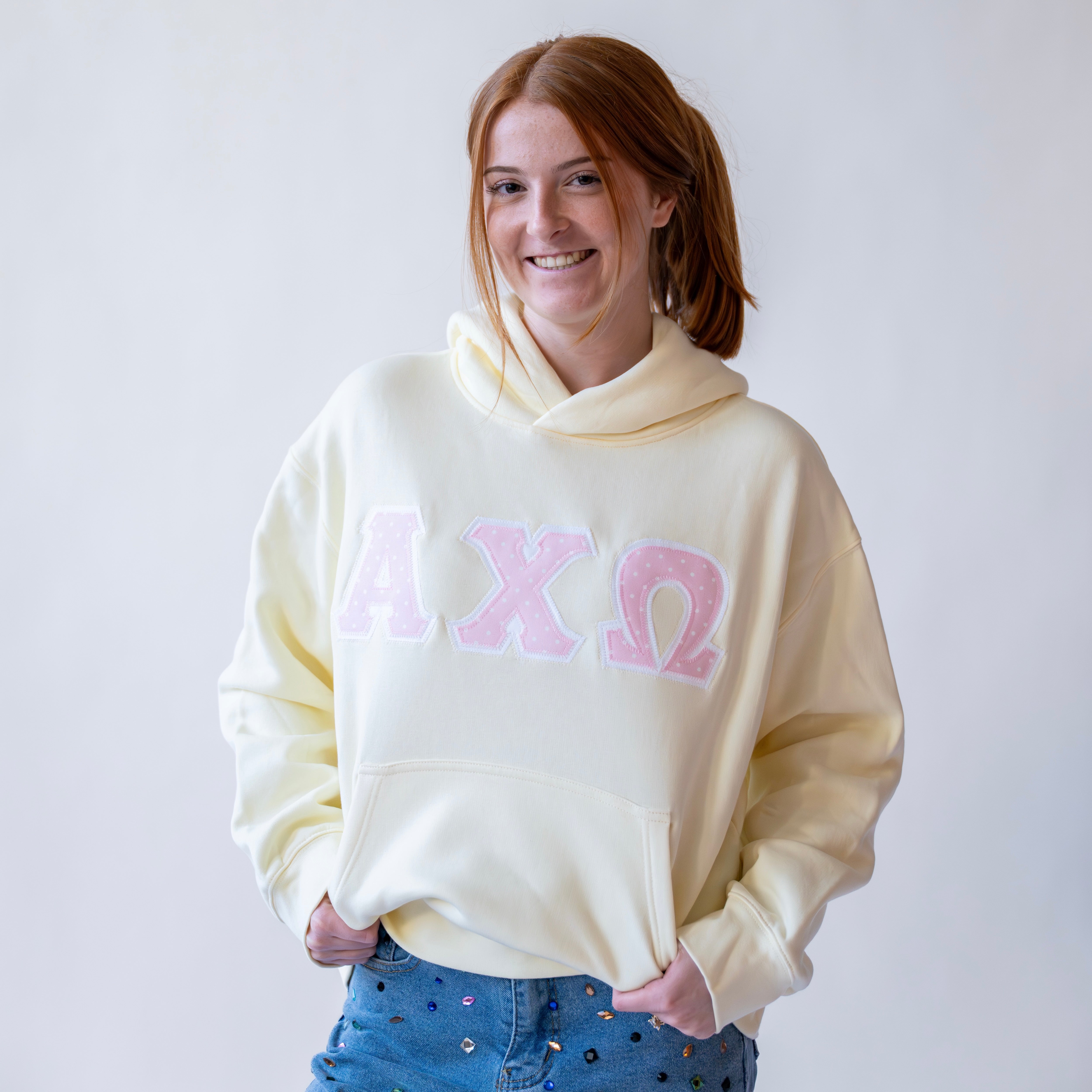 Pink Polka Dot Hoodie Sweatshirt - Alpha Chi Omega