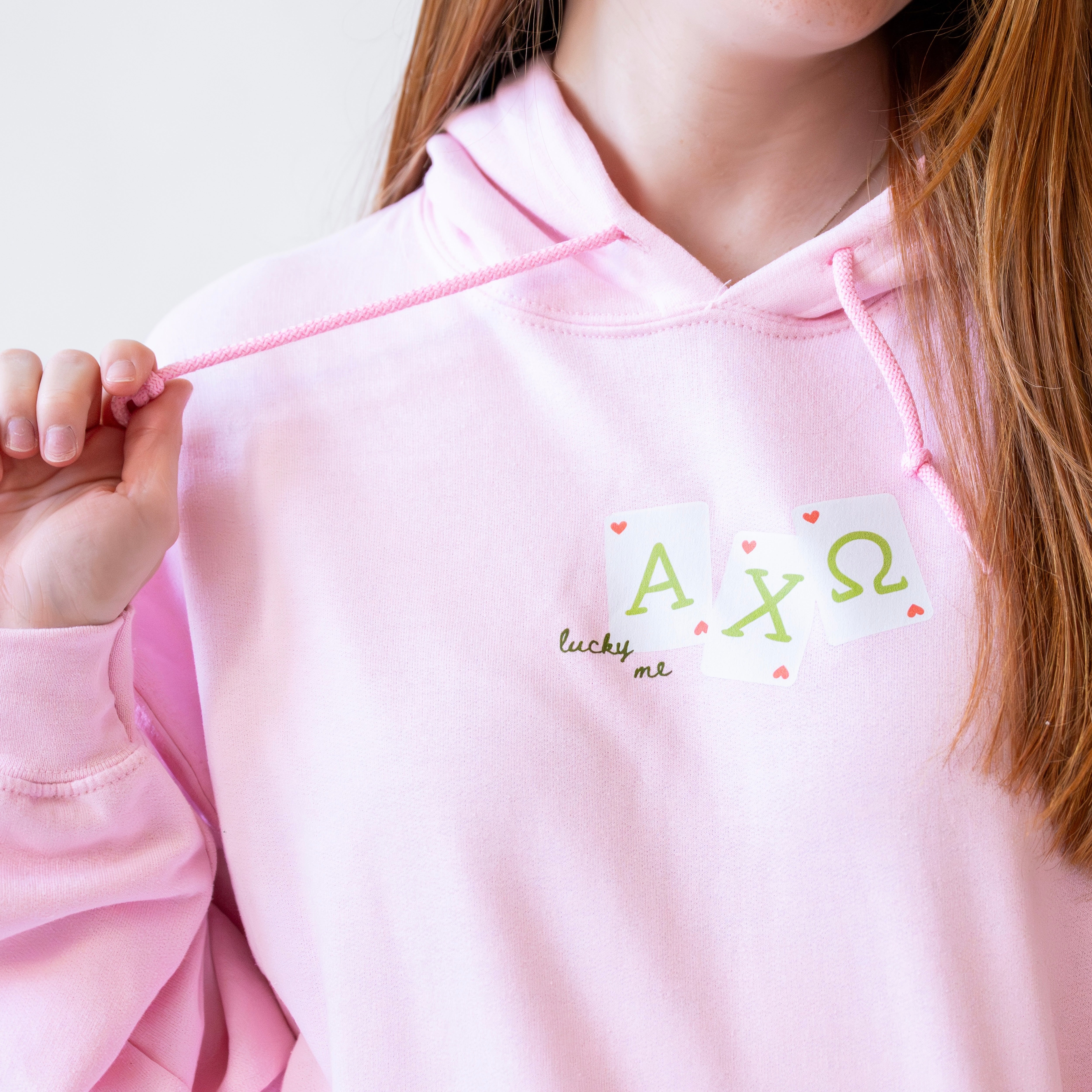 Lucky Me Queen of Hearts Hoodie Sweatshirt - Alpha Chi Omega