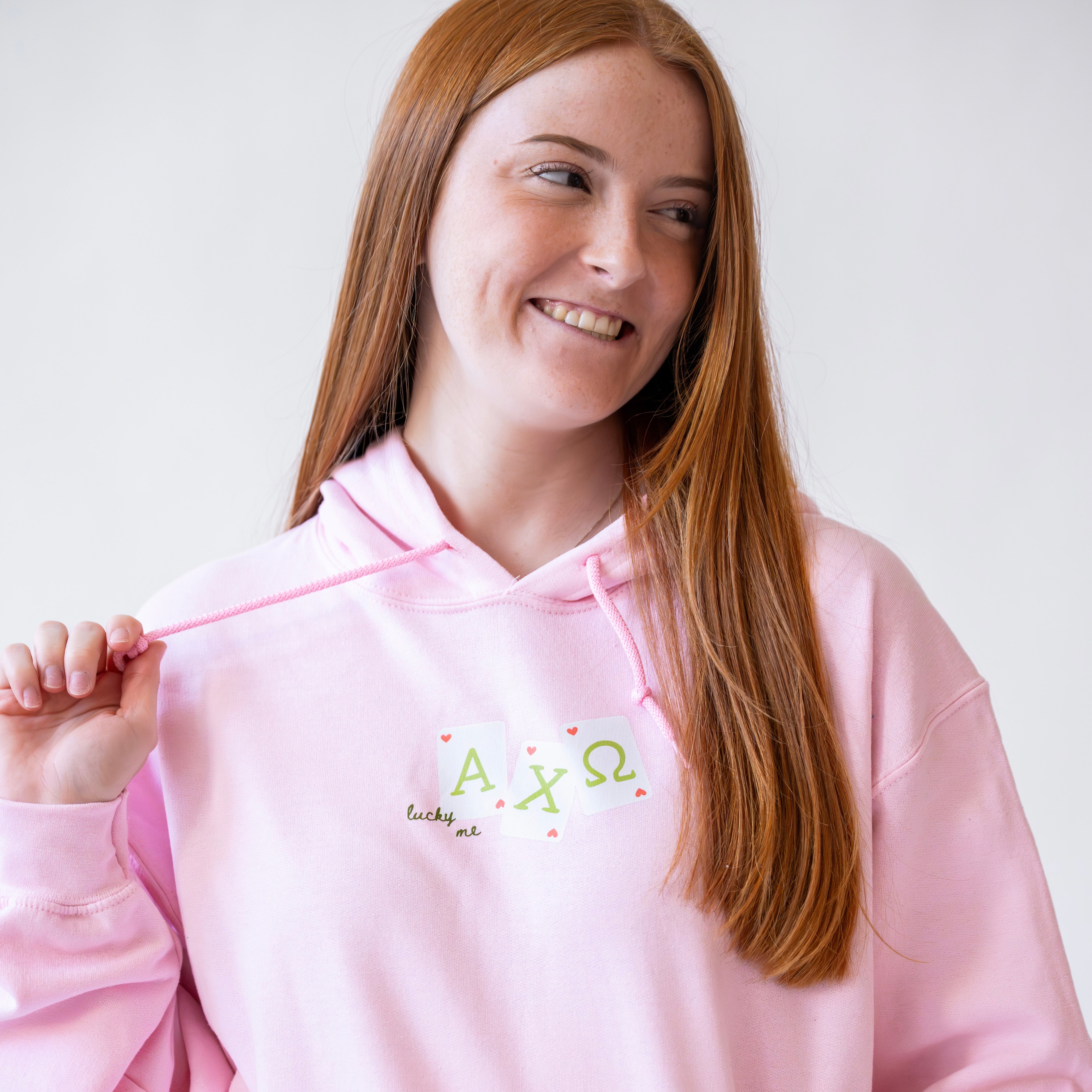 Lucky Me Queen of Hearts Hoodie Sweatshirt - Alpha Chi Omega