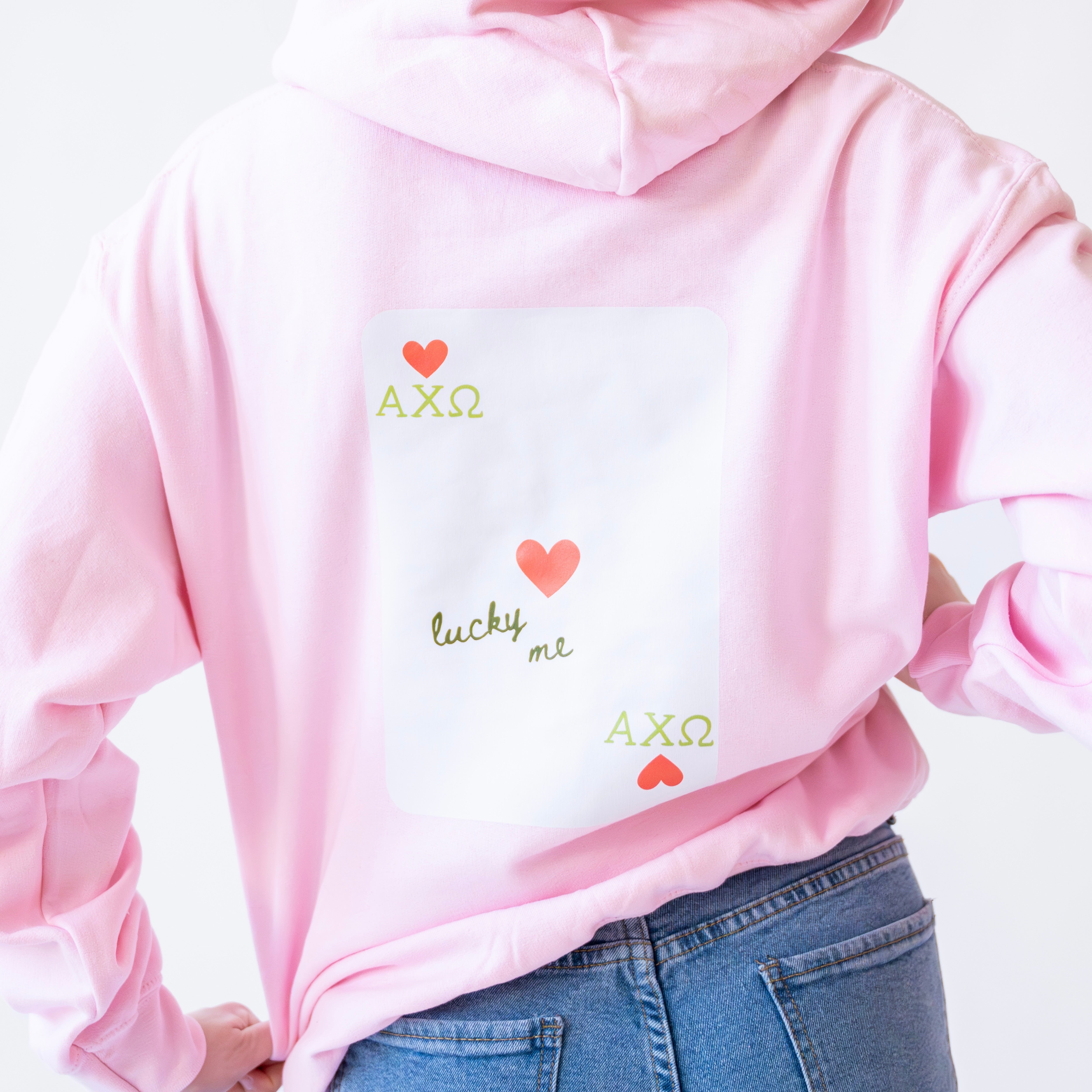 Lucky Me Queen of Hearts Hoodie Sweatshirt - Alpha Chi Omega