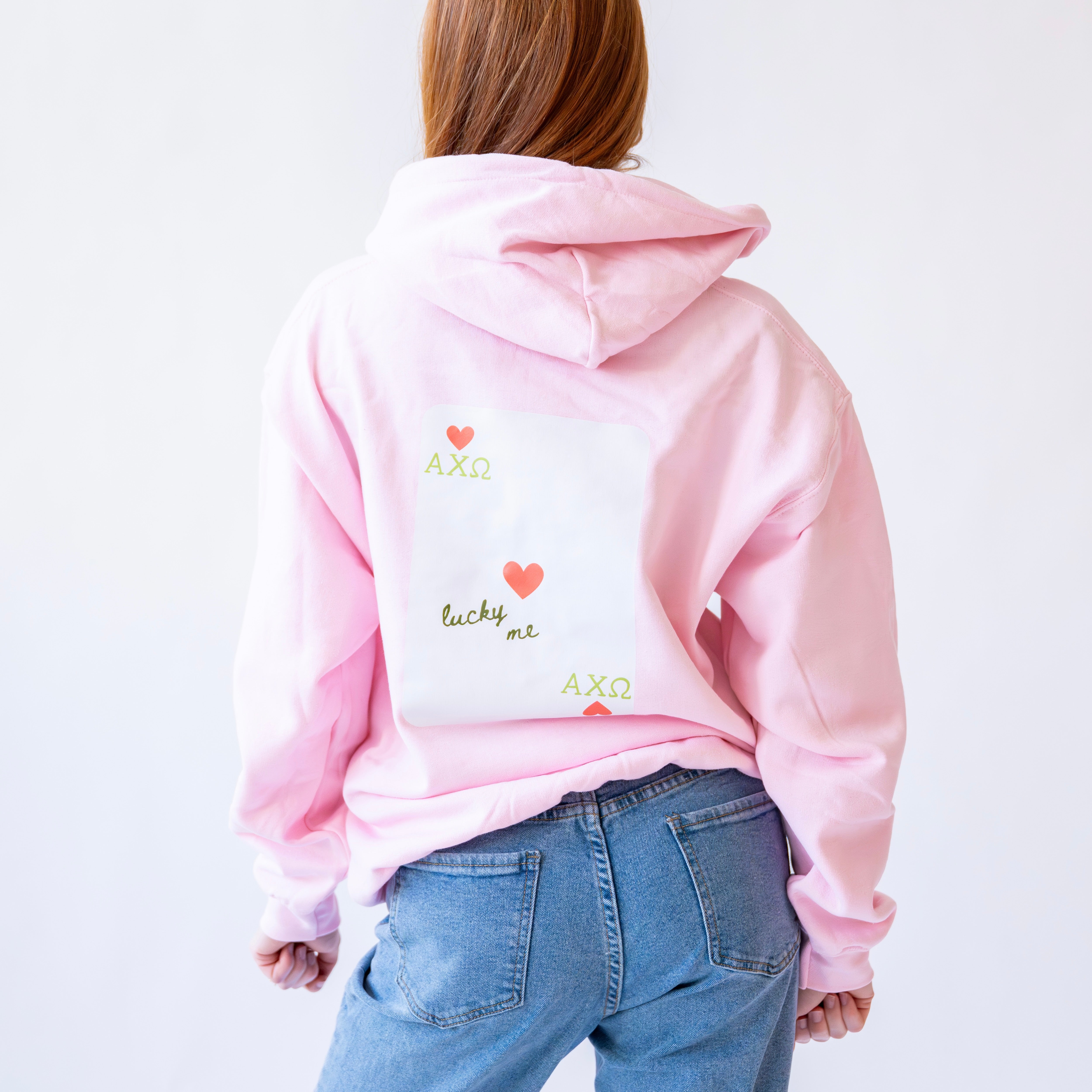 Lucky Me Queen of Hearts Hoodie Sweatshirt - Alpha Chi Omega