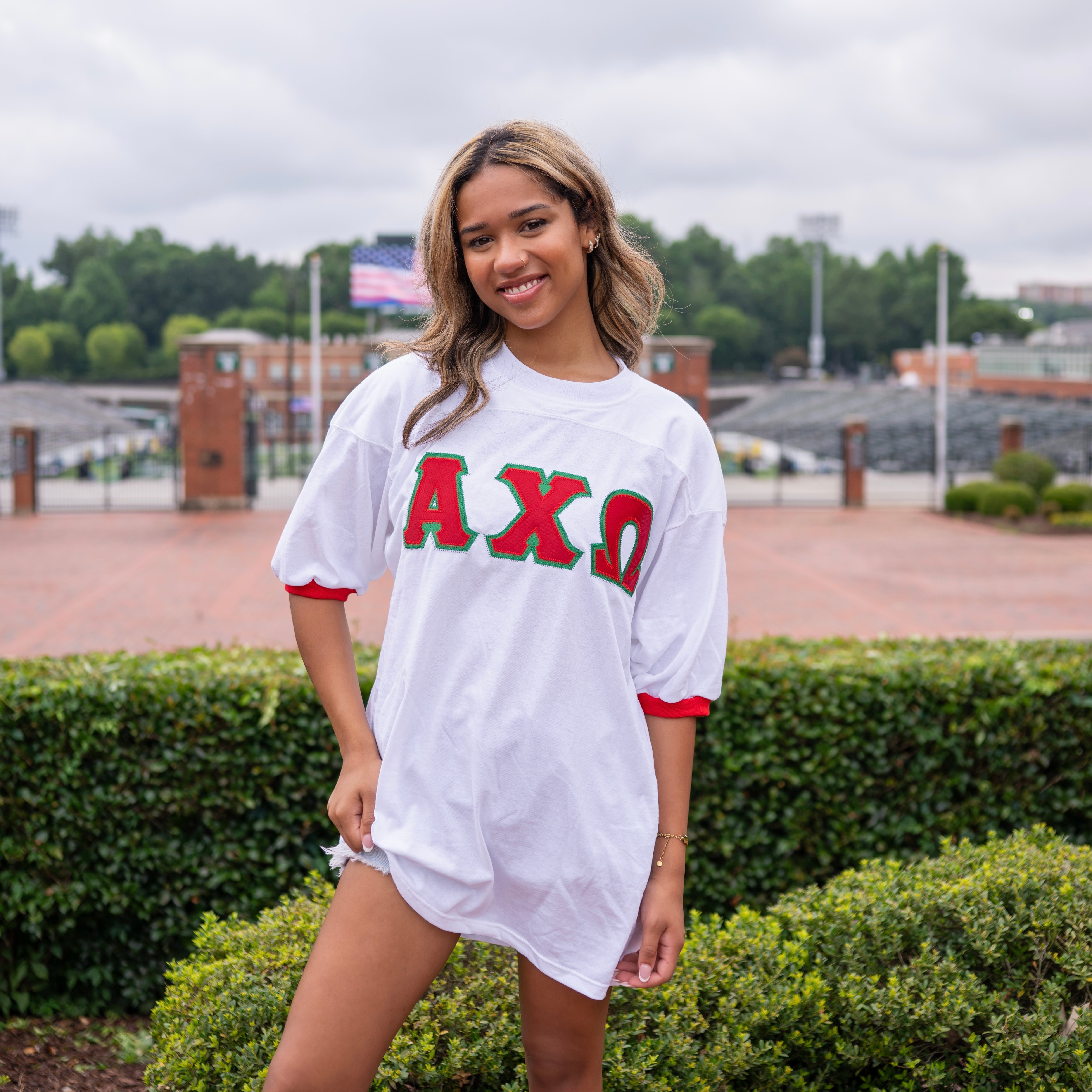 Basic Greek Letter Crew Neck Jersey - Alpha Chi Omega
