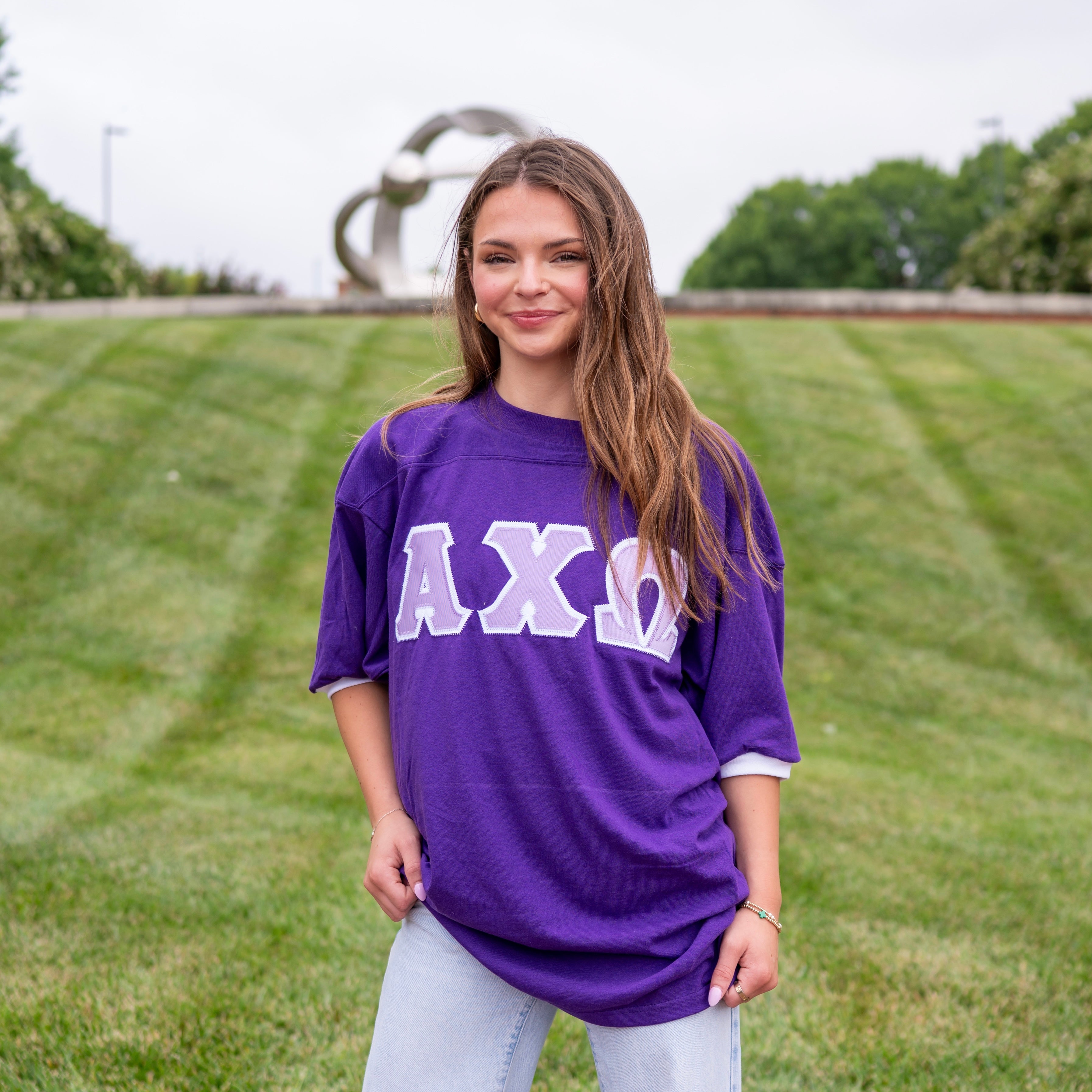 Basic Greek Letter Crew Neck Jersey - Alpha Chi Omega