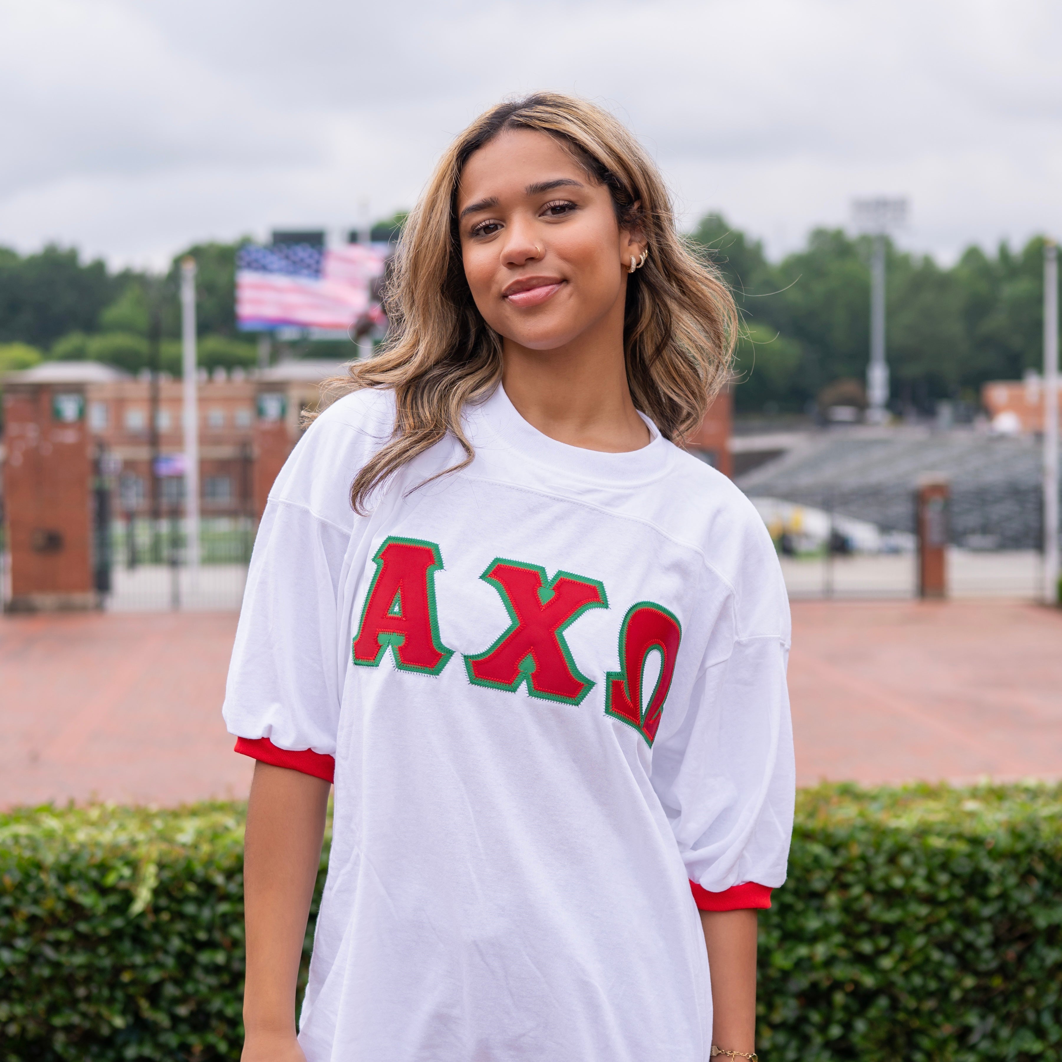 Basic Greek Letter Crew Neck Jersey - Alpha Chi Omega