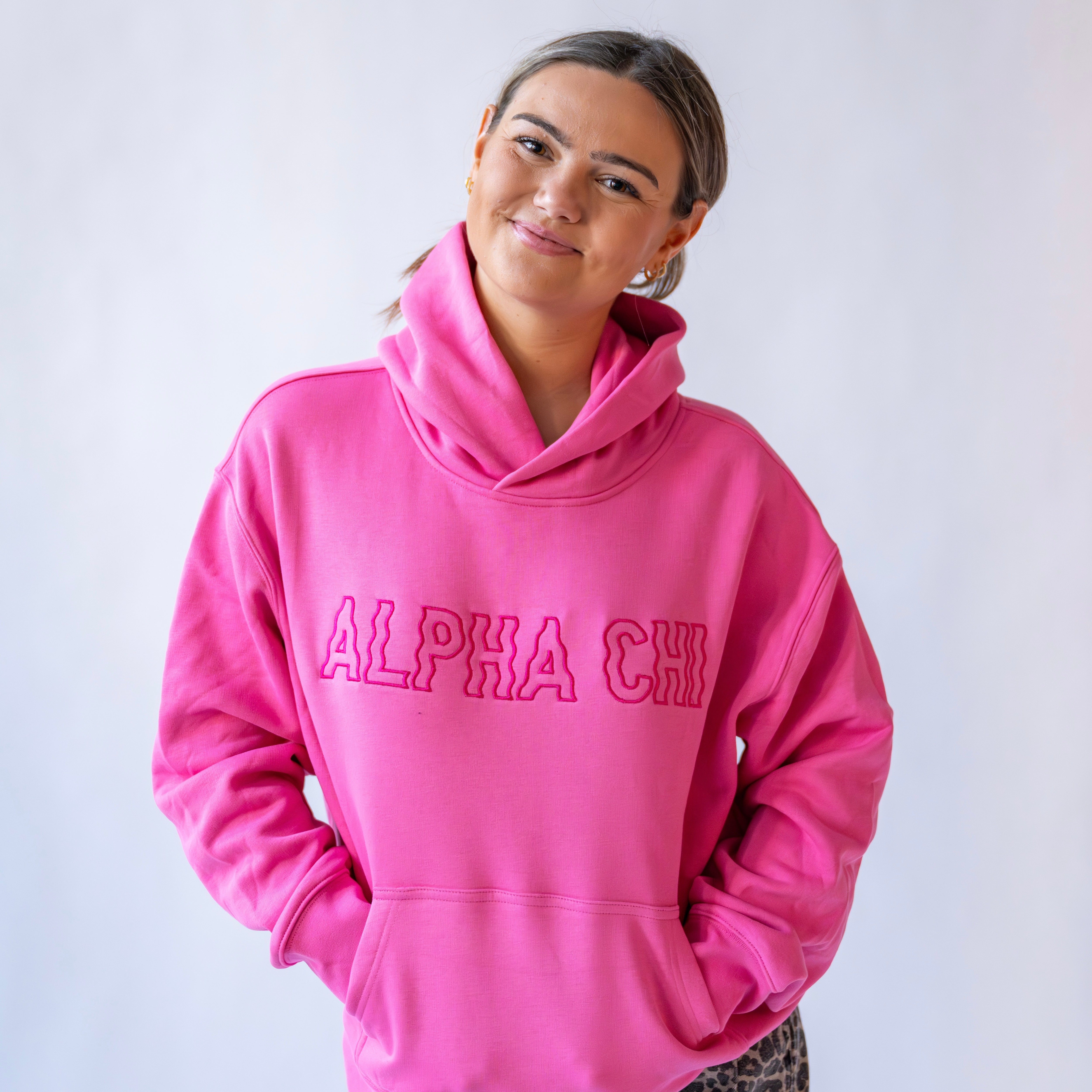 Groovy Wavy Embroidered Hoodie Sweatshirt - Alpha Chi Omega