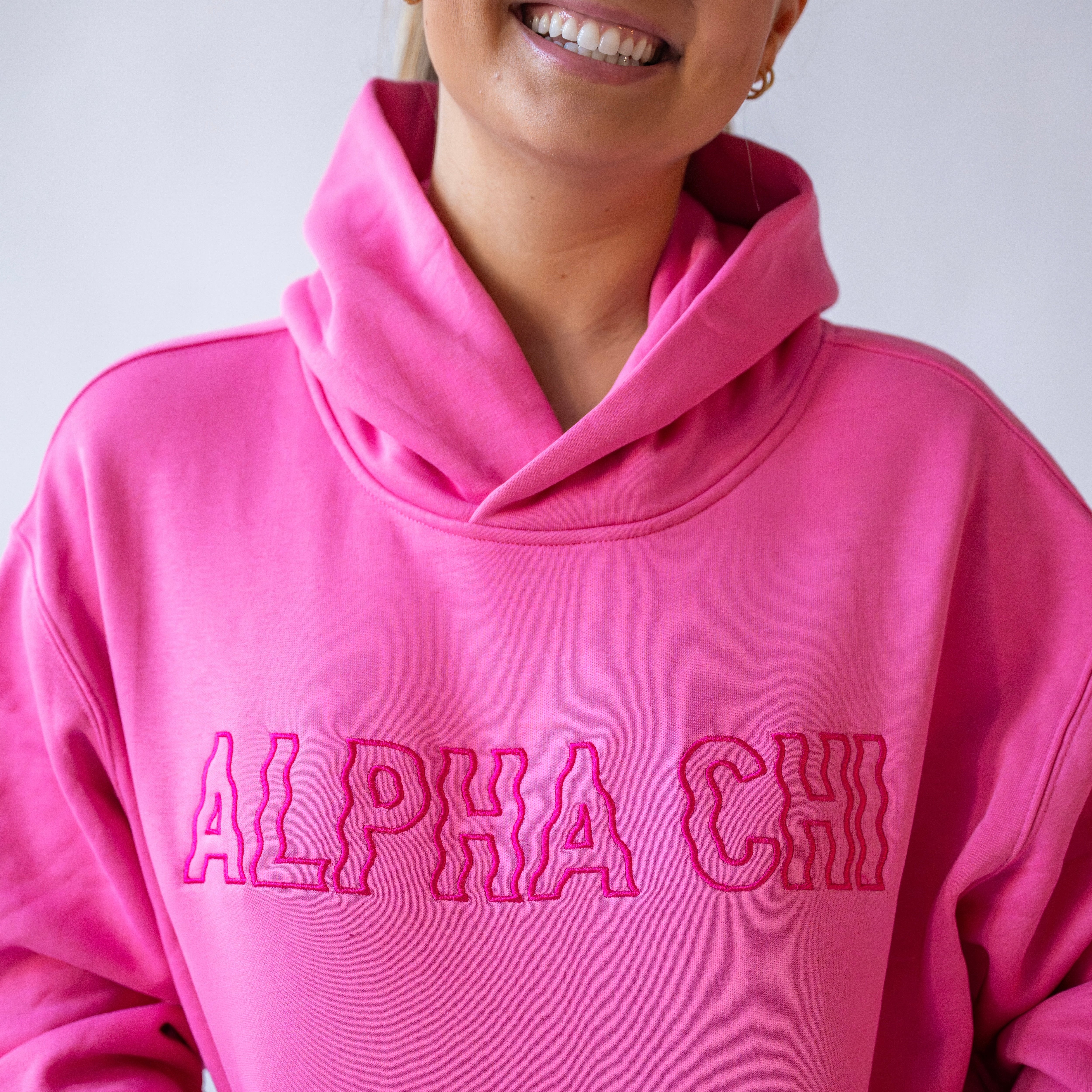 Groovy Wavy Embroidered Hoodie Sweatshirt - Alpha Chi Omega