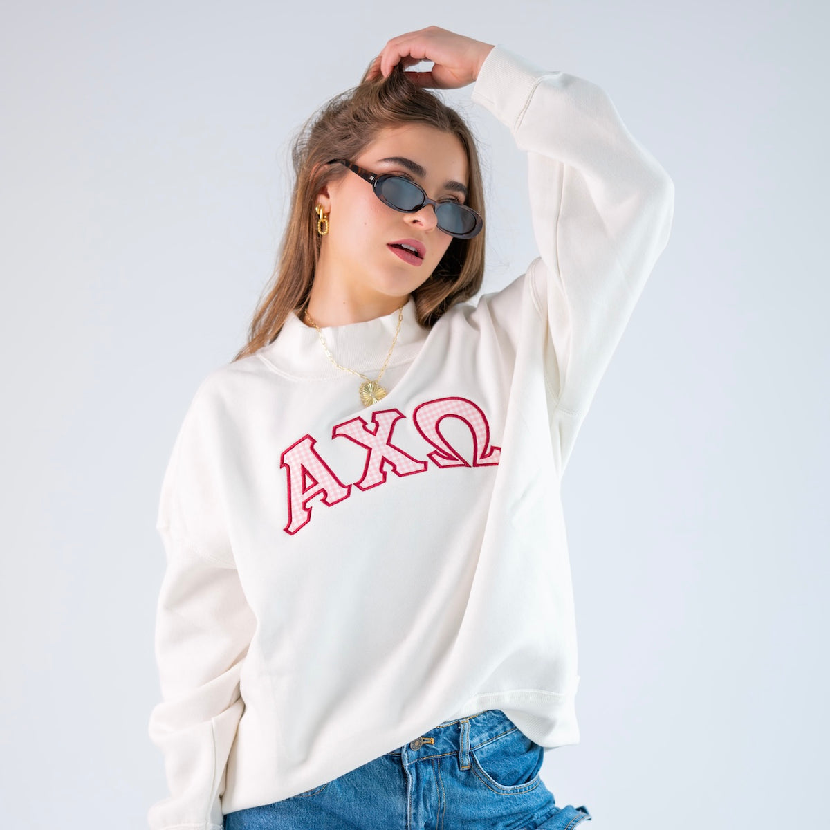 That Girl Gingham Greek Letter Mockneck Sweatshirt
