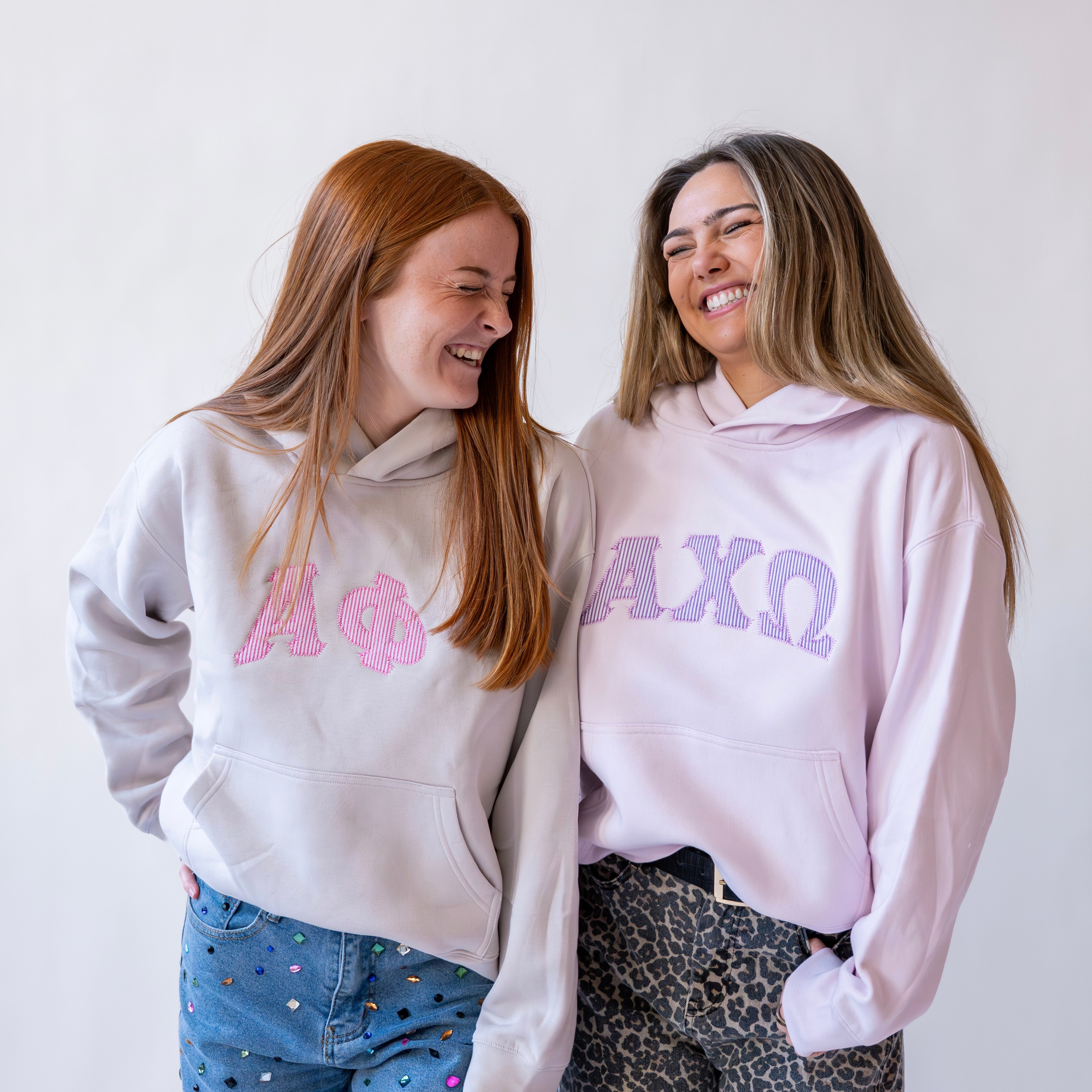 That Girl Curved Purple Seersucker Embroidered Hoodie Sweatshirt
