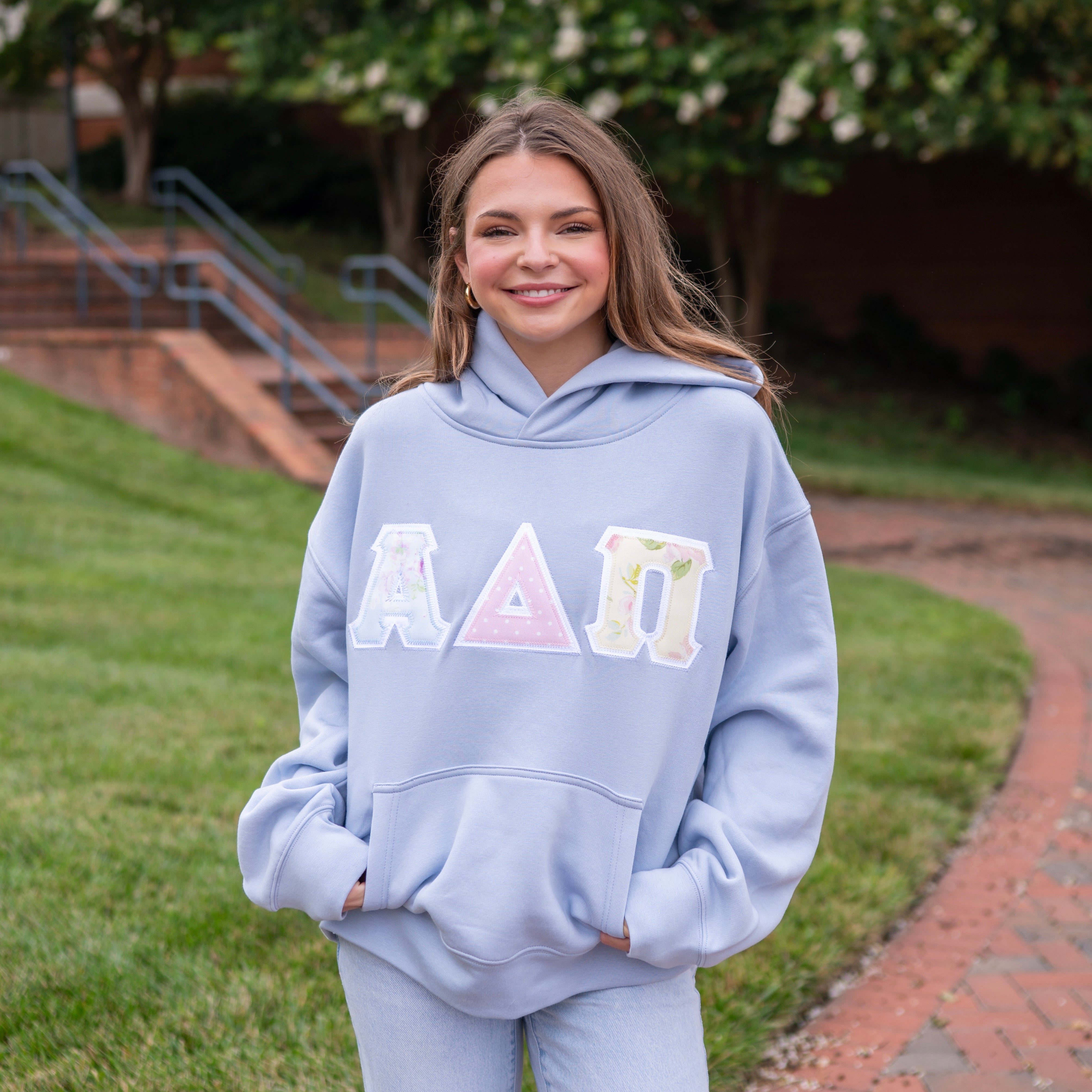 Garden Gate Tri Floral Hoodie Sweatshirt - Alpha Delta Pi