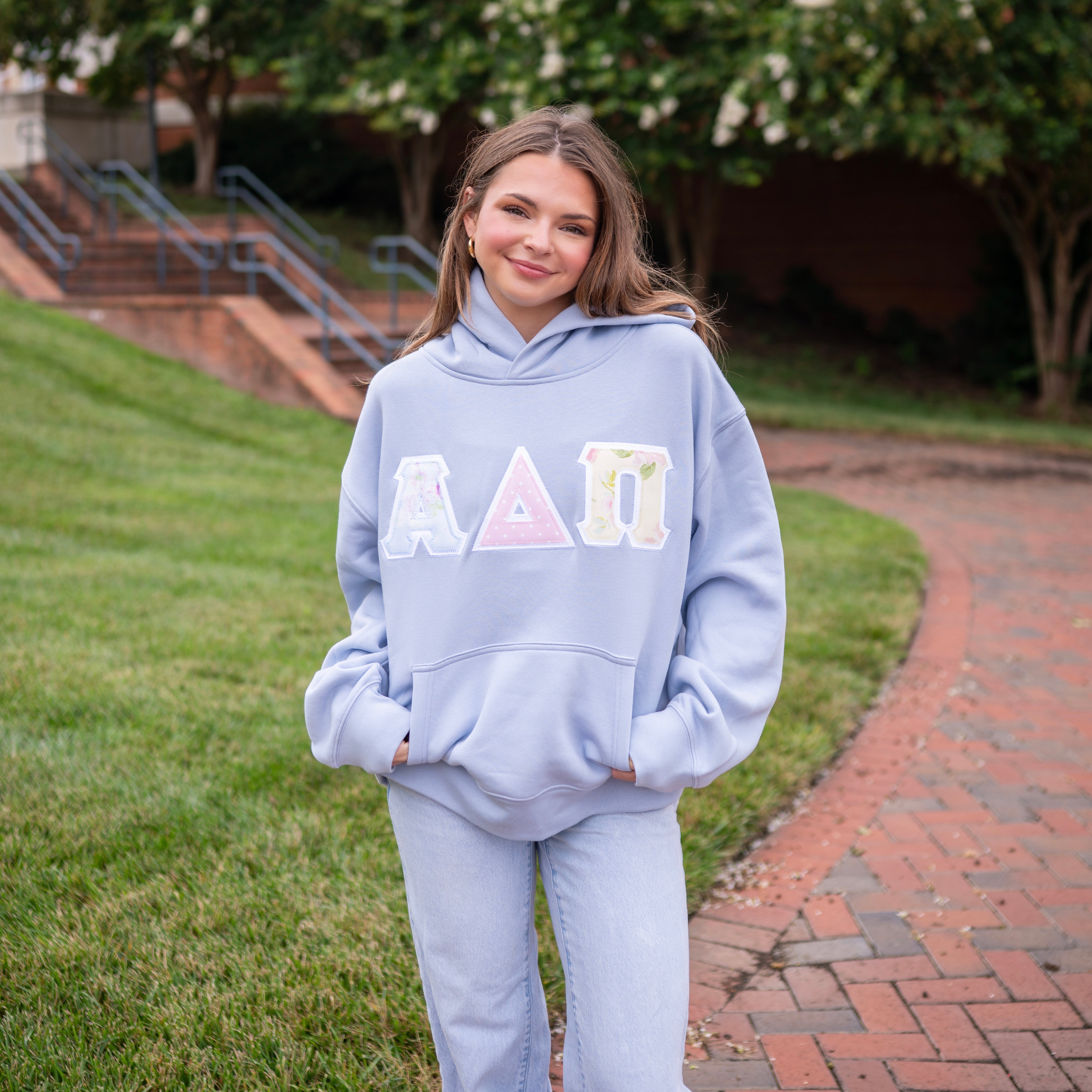 Garden Gate Tri Floral Hoodie Sweatshirt - Alpha Delta Pi