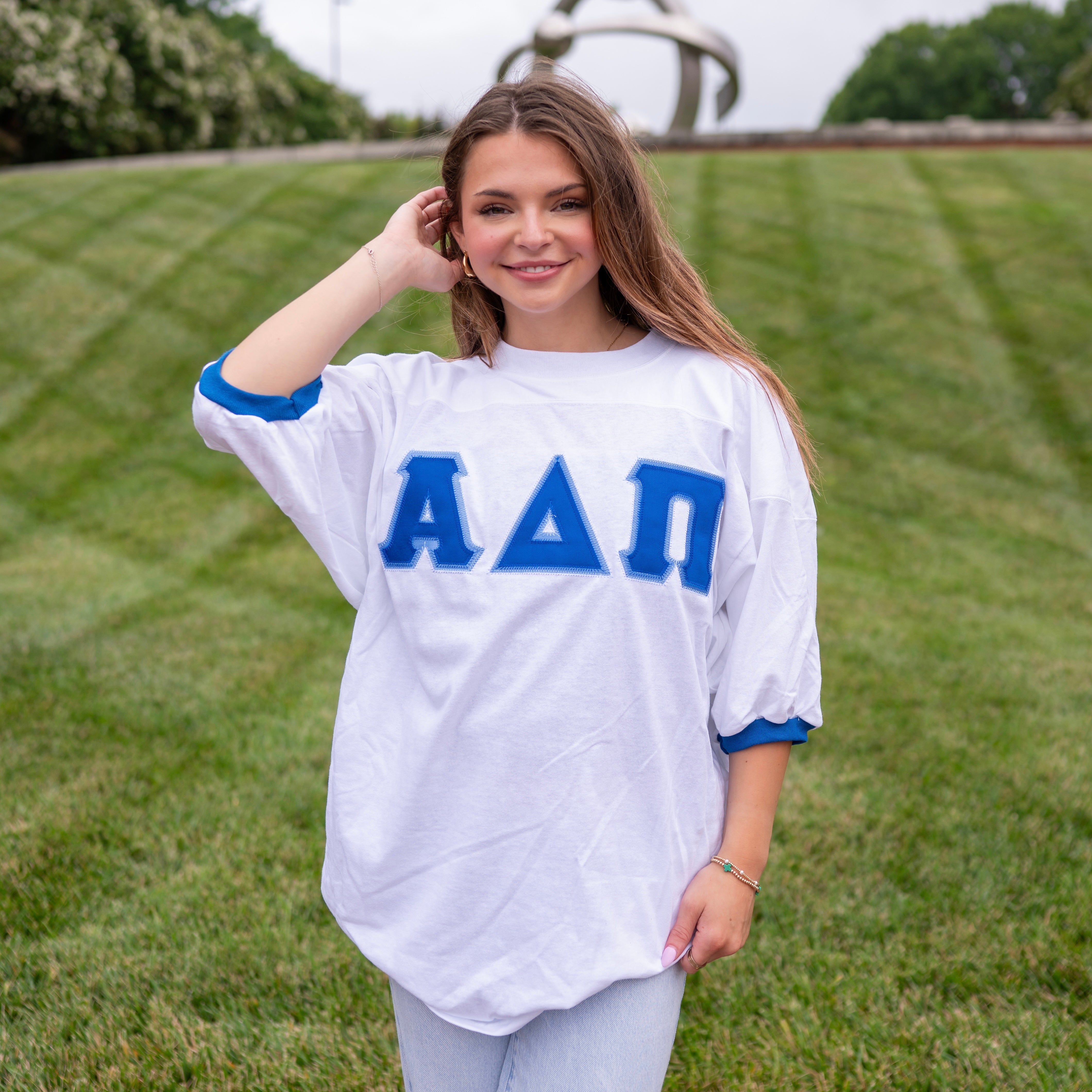 Basic Greek Letter Crew Neck Jersey - Alpha Delta Pi