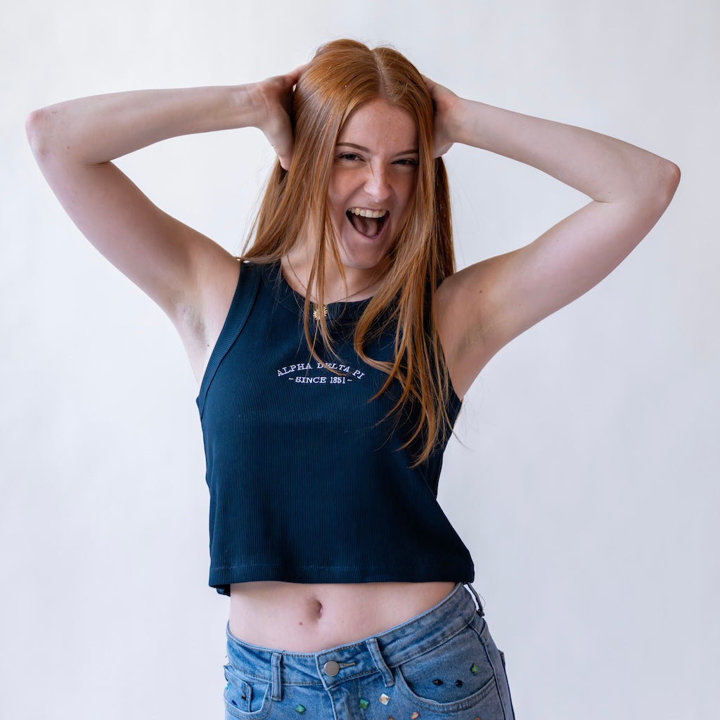 Offshore Embroidered Cropped Tank Top - Alpha Delta Pi