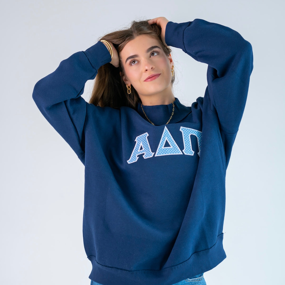 That Girl Polka Dot Greek Letter Mockneck Sweatshirt - Alpha Delta Pi