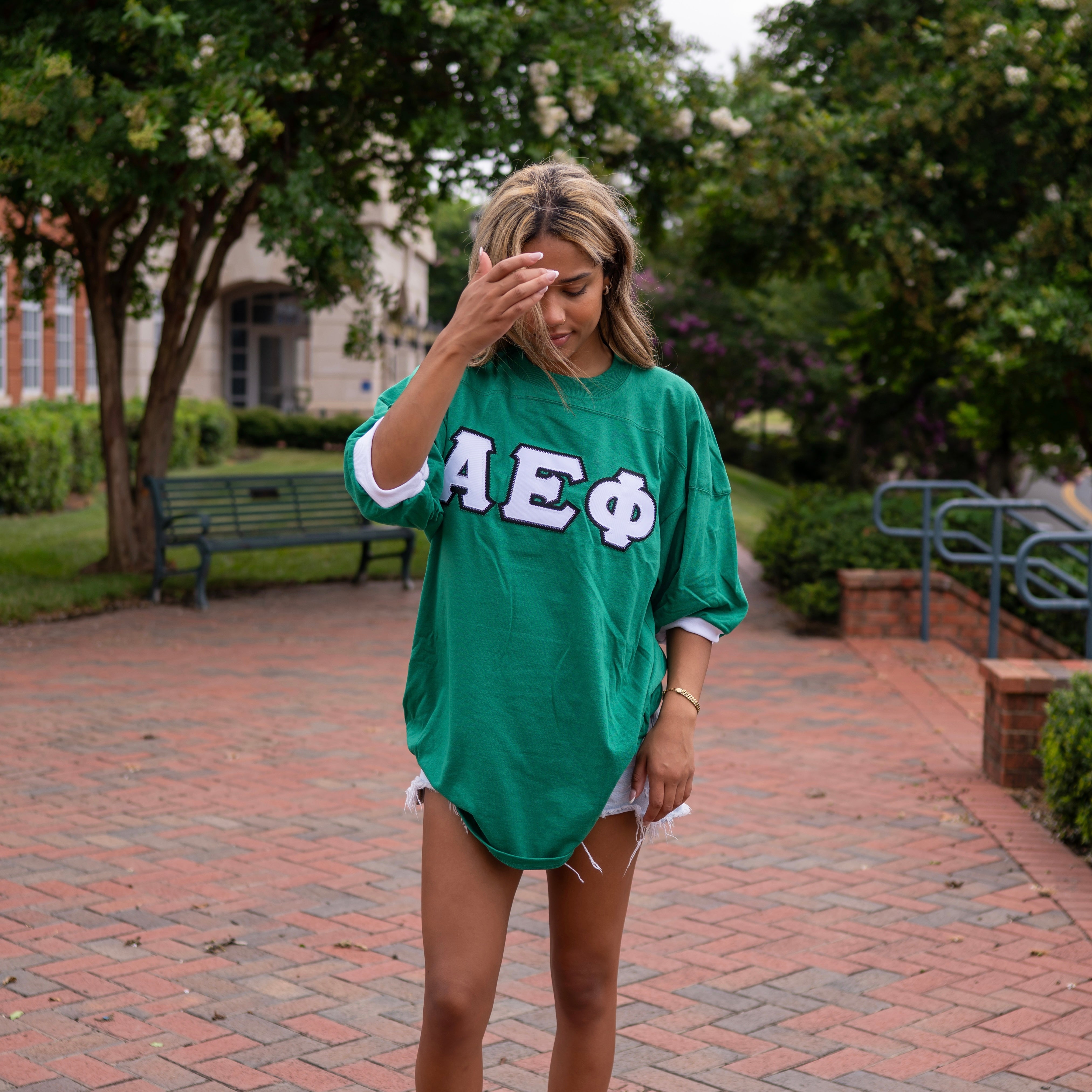 Basic Greek Letter Crew Neck Jersey - Alpha Epsilon Phi