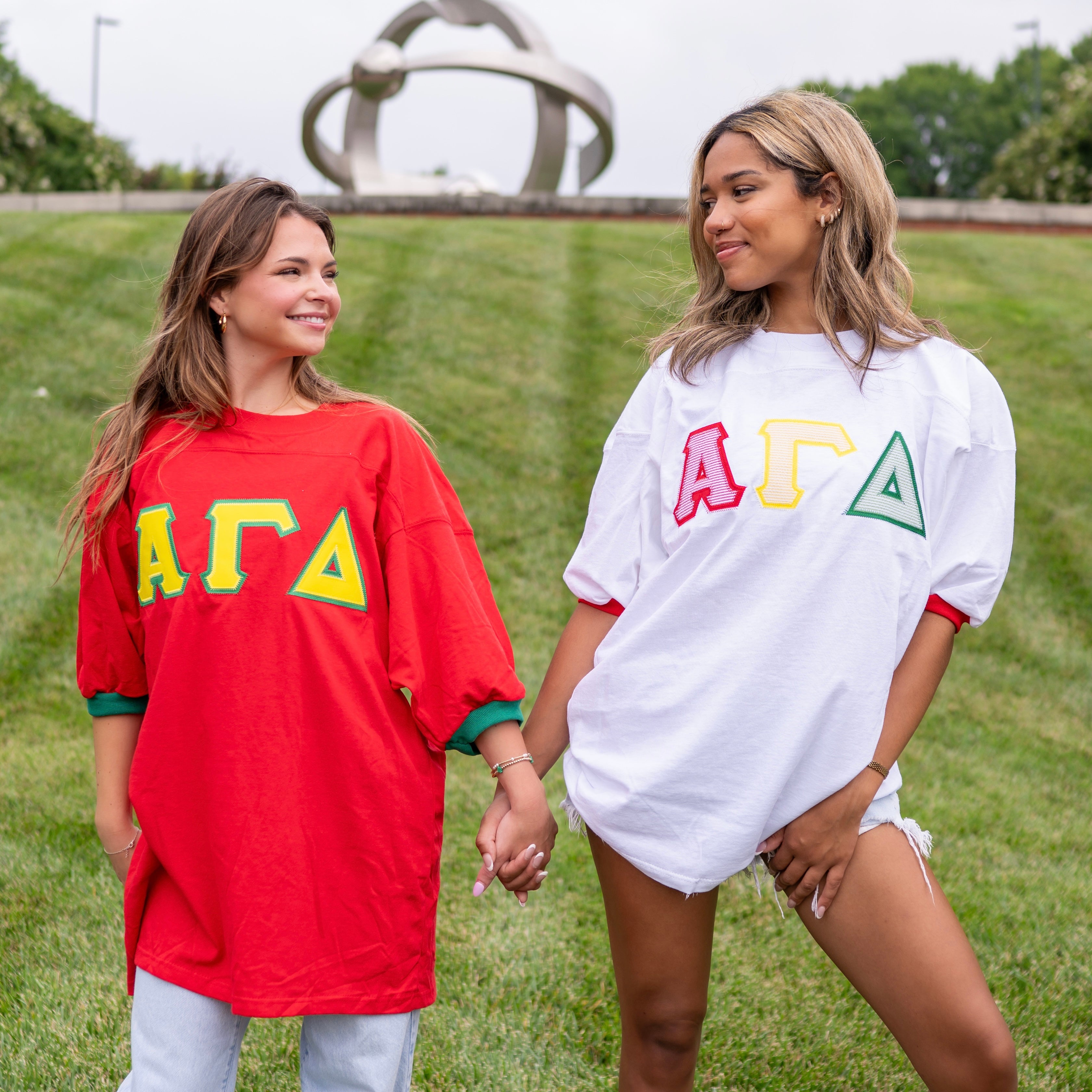 Basic Greek Letter Crew Neck Jersey - Alpha Gamma Delta