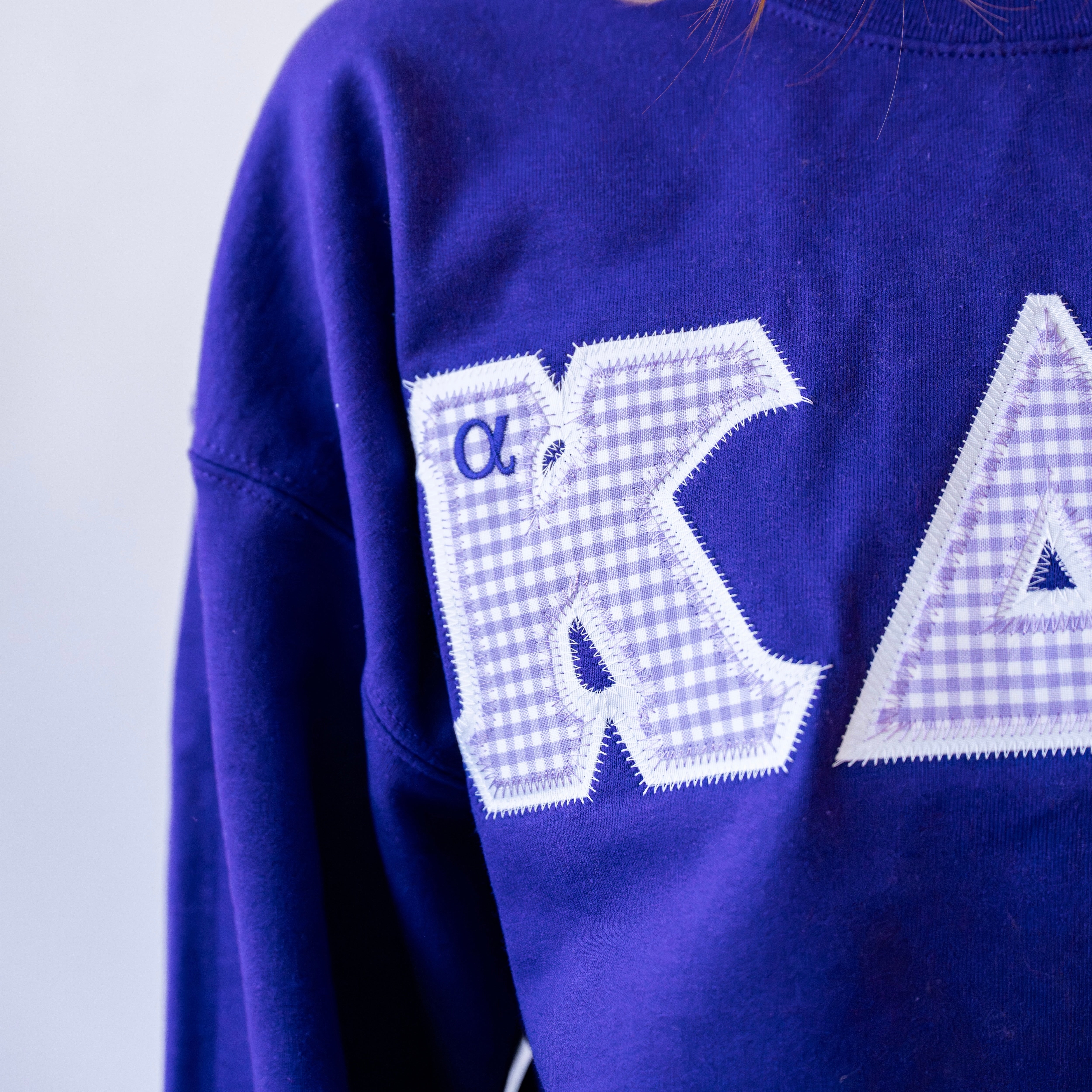 Light Purple Gingham Greek Letter Crewneck Sweatshirt
