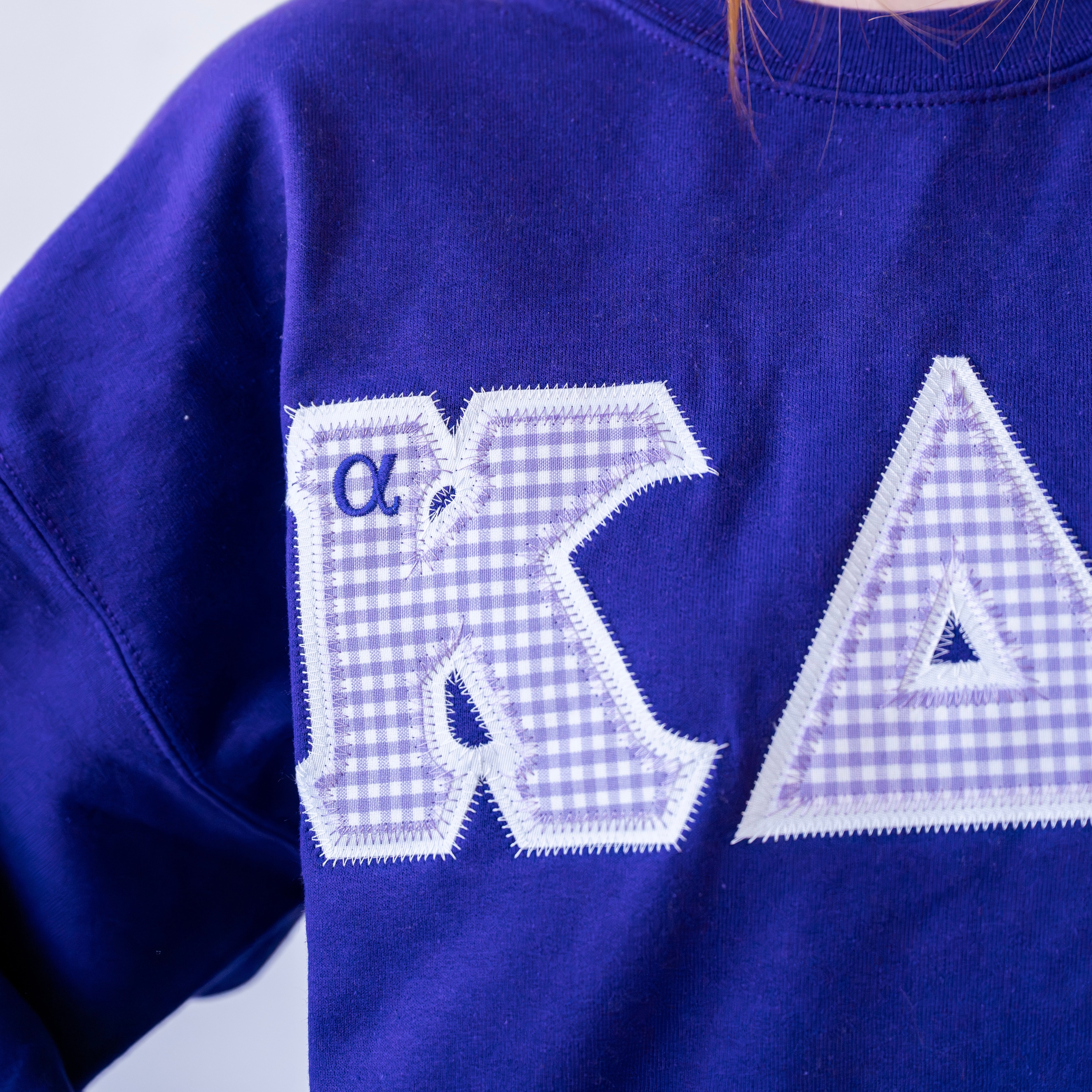 Light Purple Gingham Greek Letter Crewneck Sweatshirt